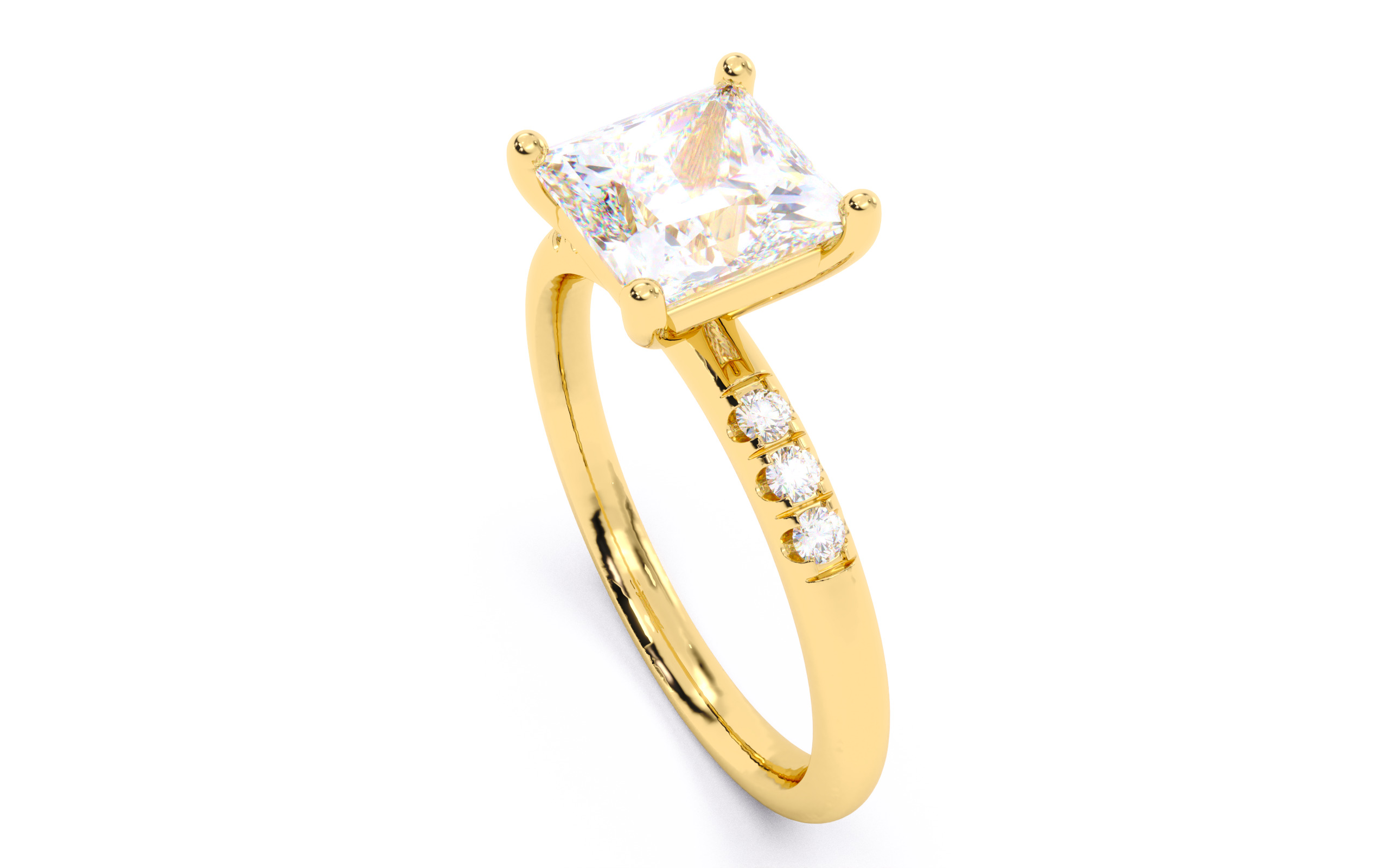 Princess Diamond Pave Setting Solitaire Ring  3D print model_4