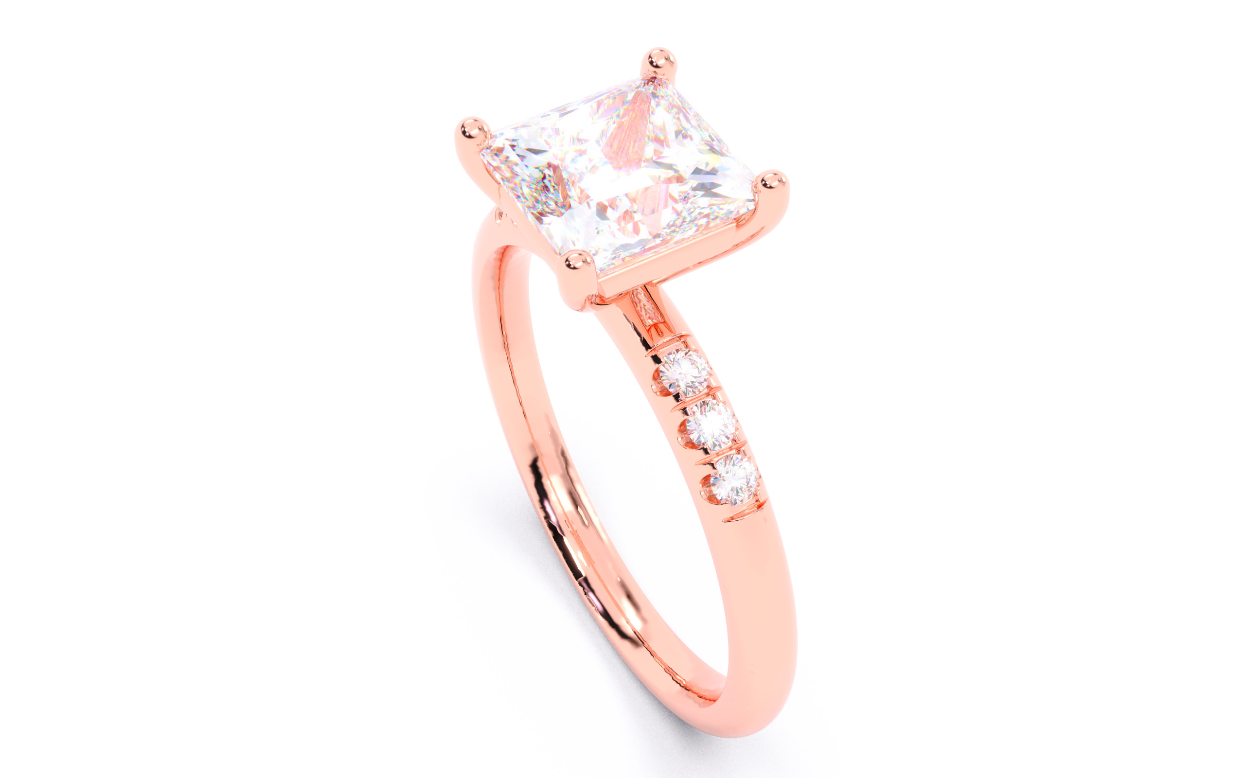 Princess Diamond Pave Setting Solitaire Ring  3D print model_22