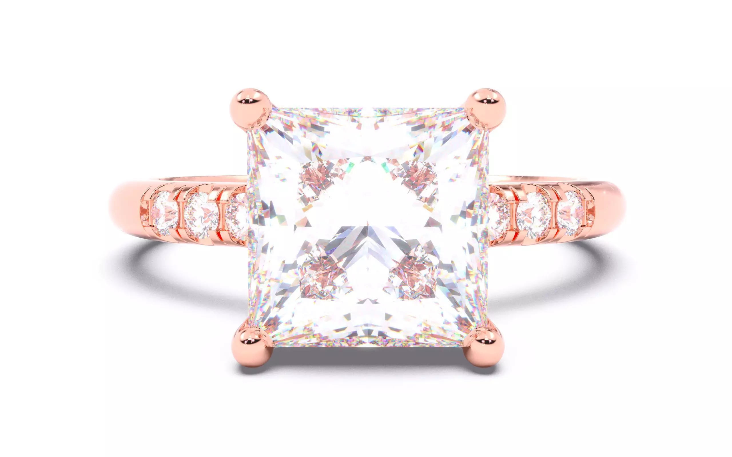 Princess Diamond Pave Setting Solitaire Ring  3D print model_0