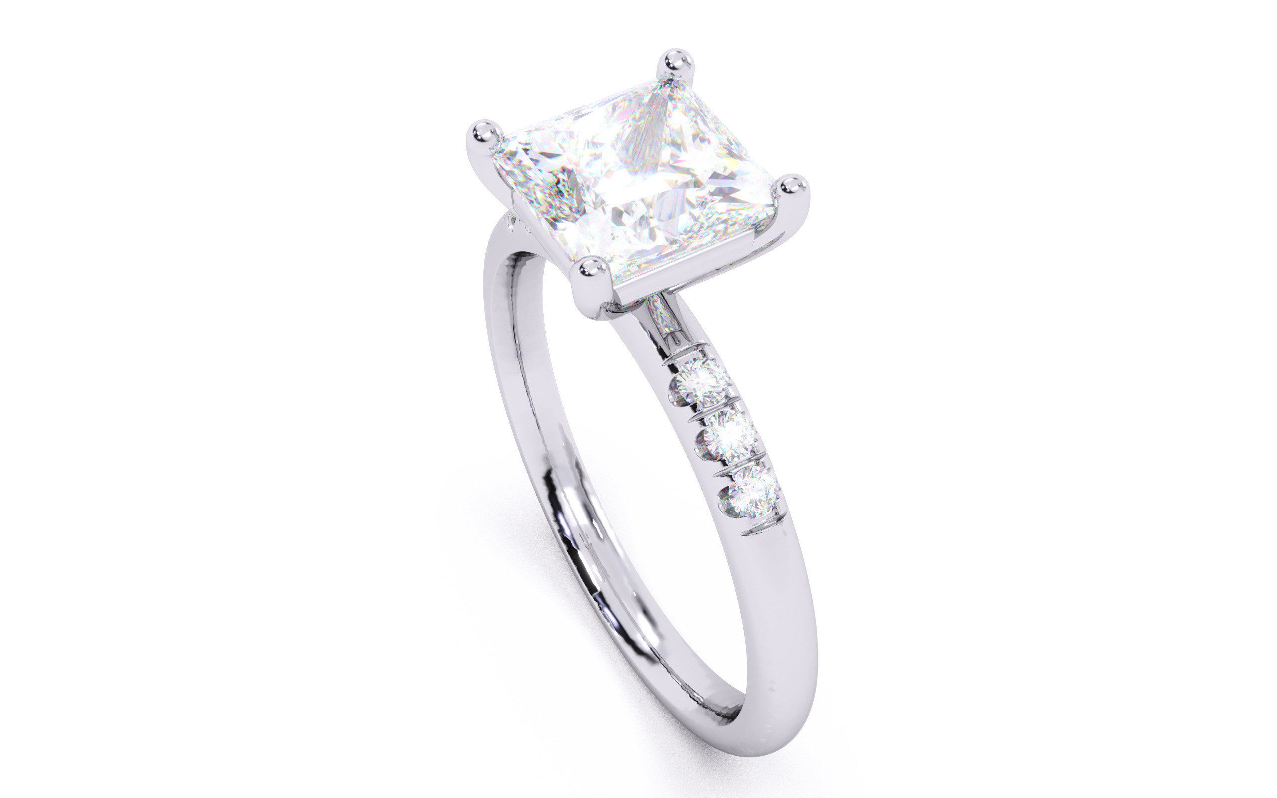 Princess Diamond Pave Setting Solitaire Ring  3D print model_24