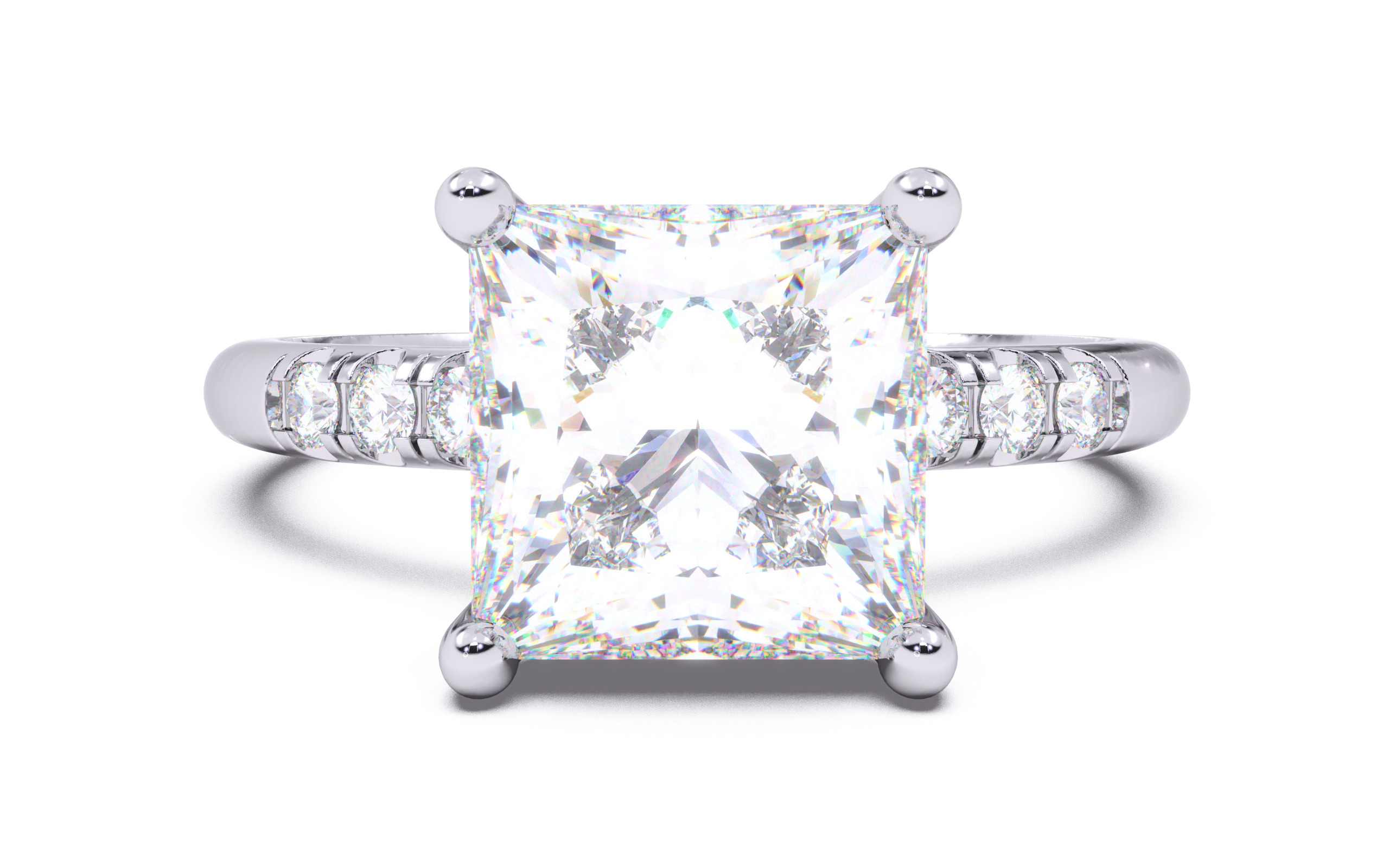 Princess Diamond Pave Setting Solitaire Ring  3D print model_13