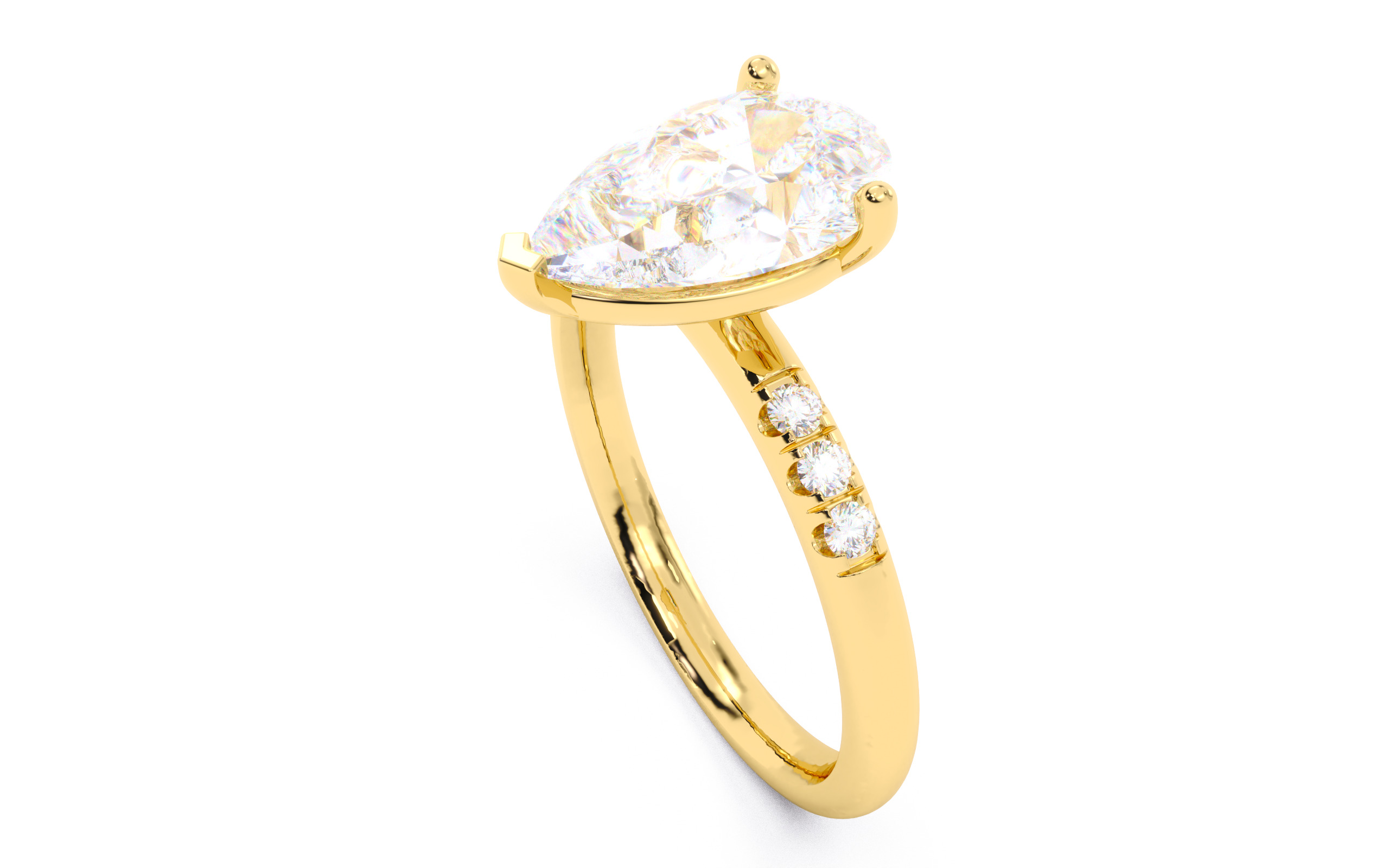 Pear Diamond Pave Setting Solitaire Ring 3D print model_3