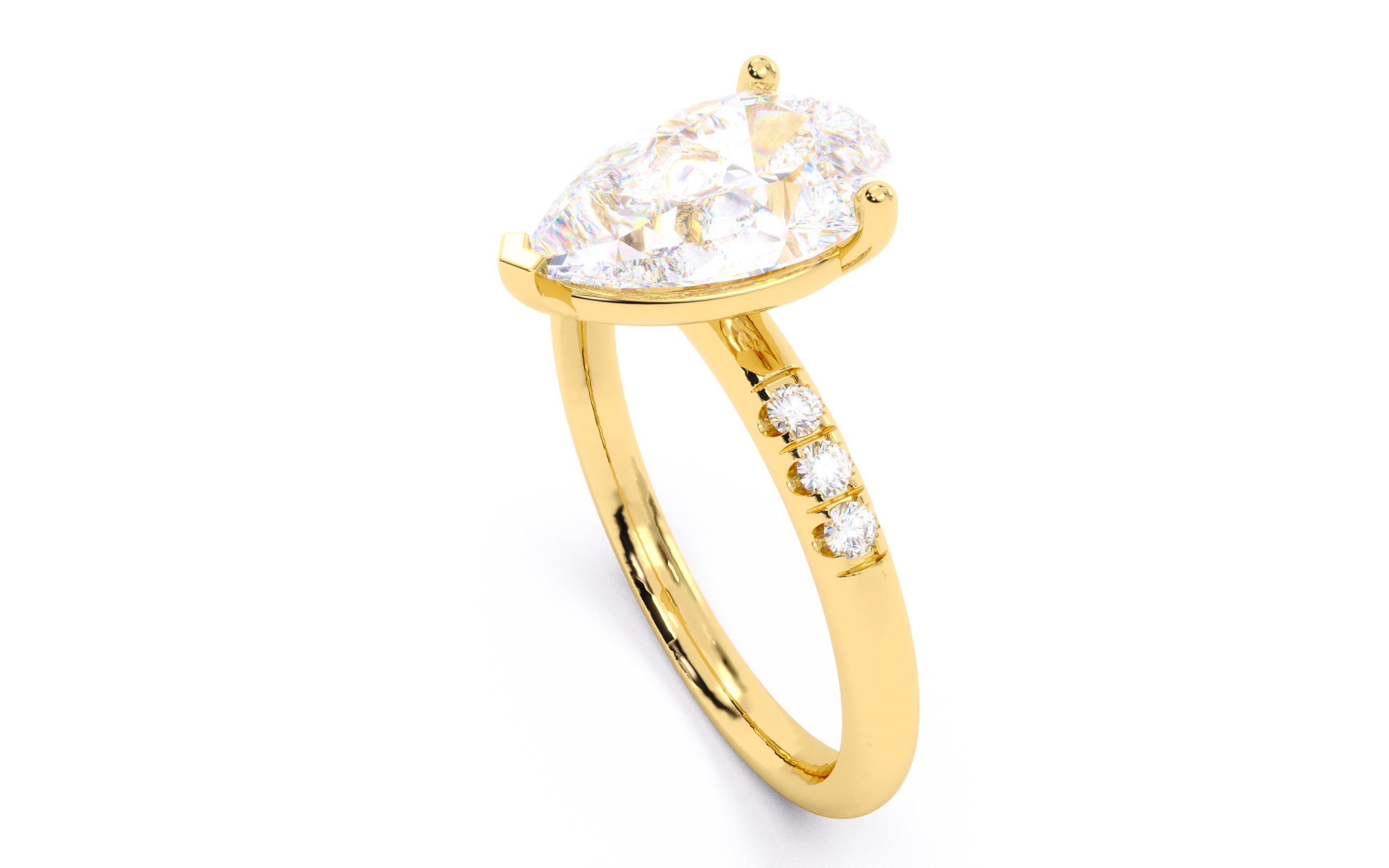 Pear Diamond Pave Setting Solitaire Ring 3D print model_4