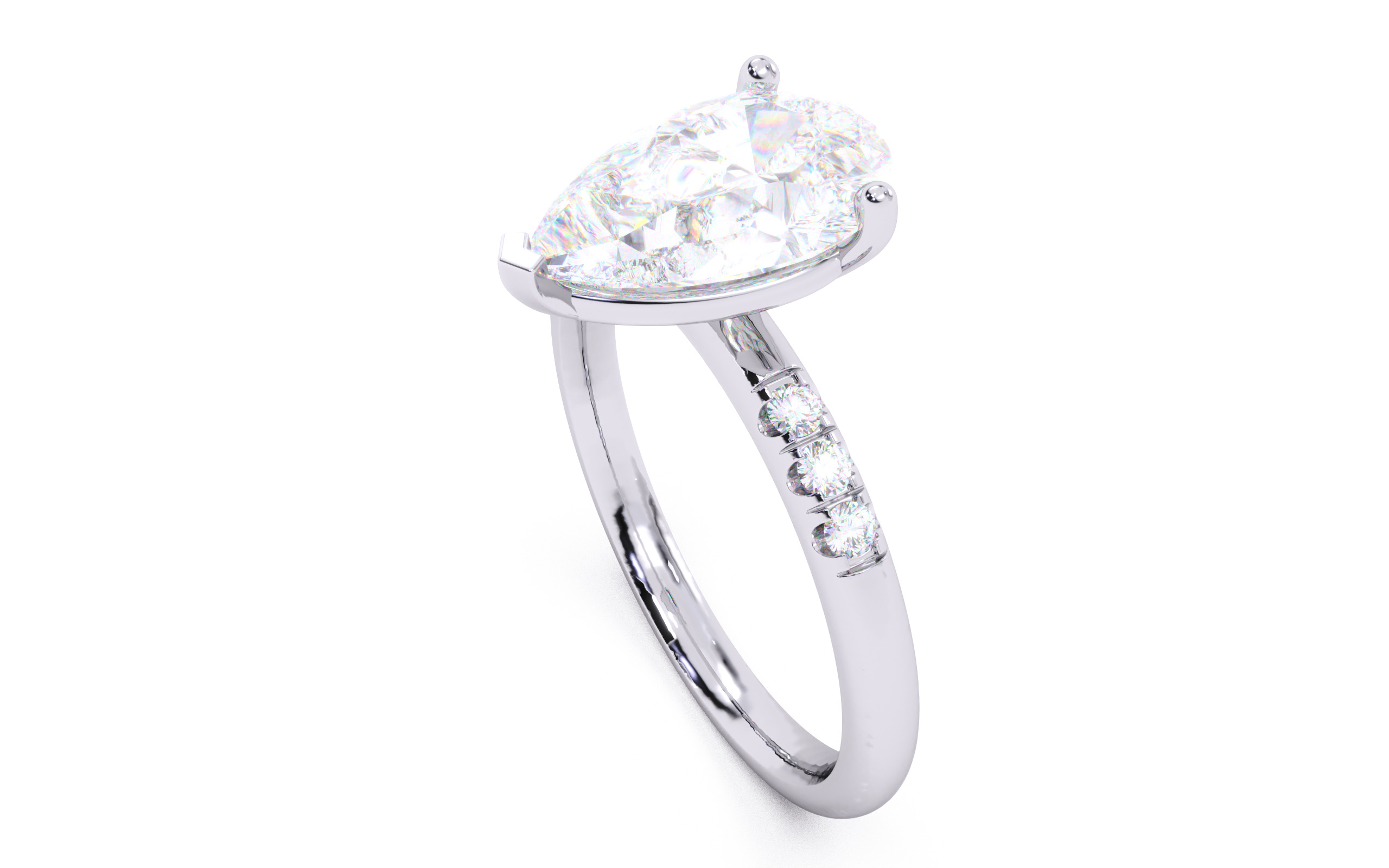 Pear Diamond Pave Setting Solitaire Ring 3D print model_23