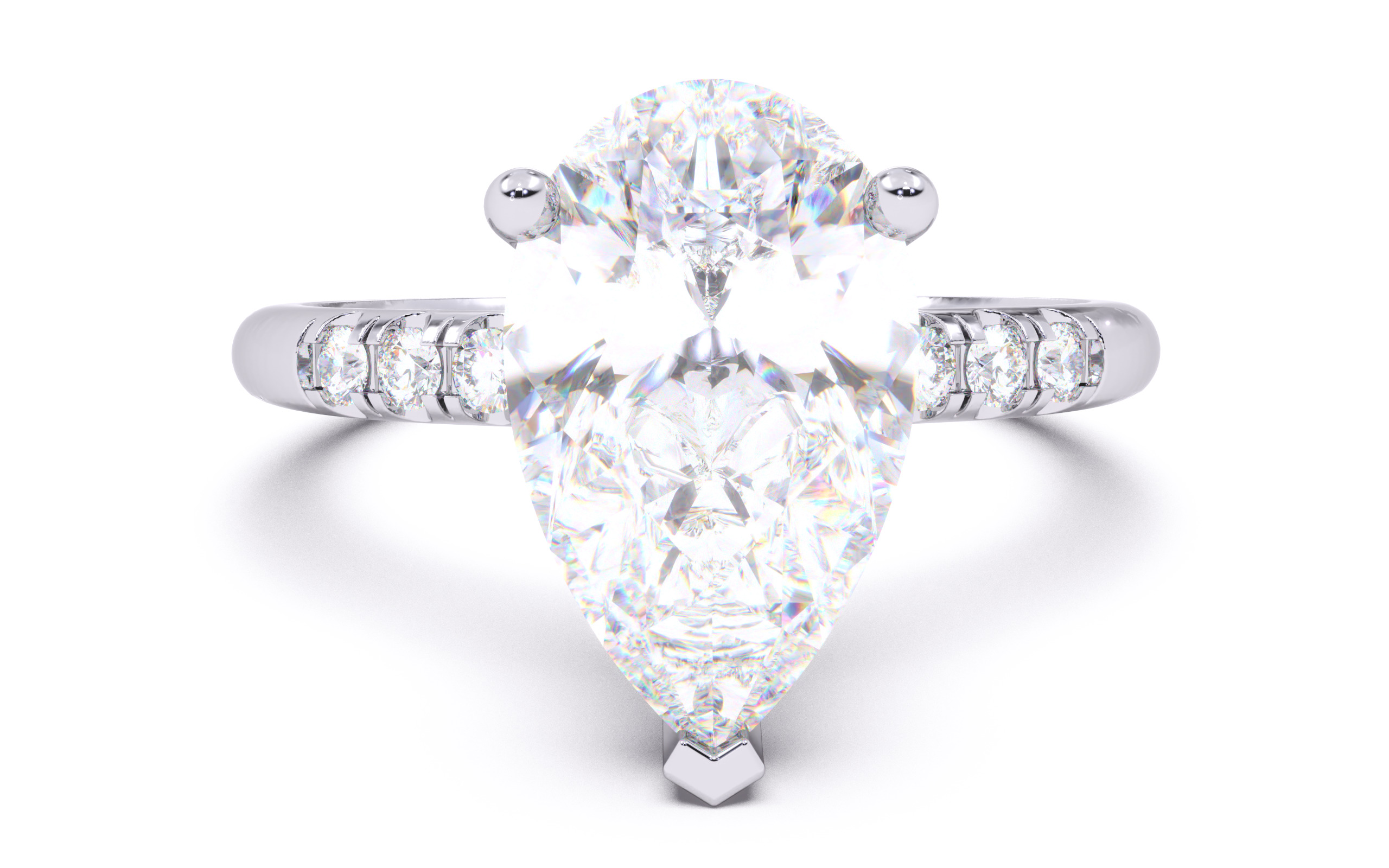 Pear Diamond Pave Setting Solitaire Ring 3D print model_14