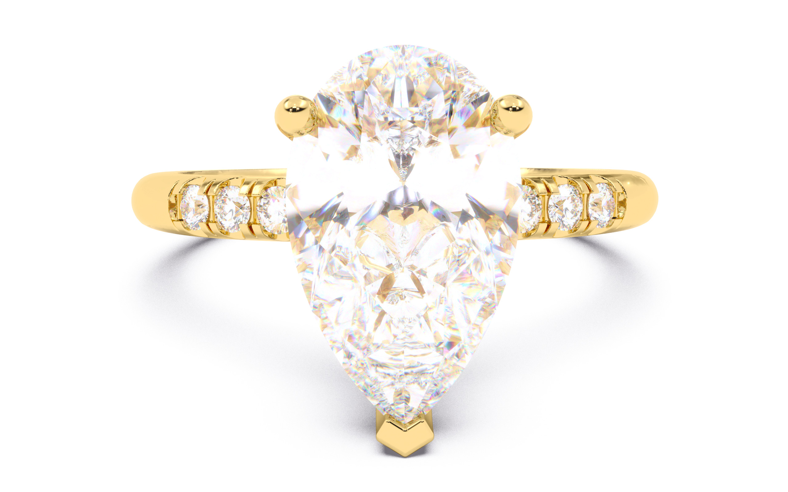 Pear Diamond Pave Setting Solitaire Ring 3D print model_15