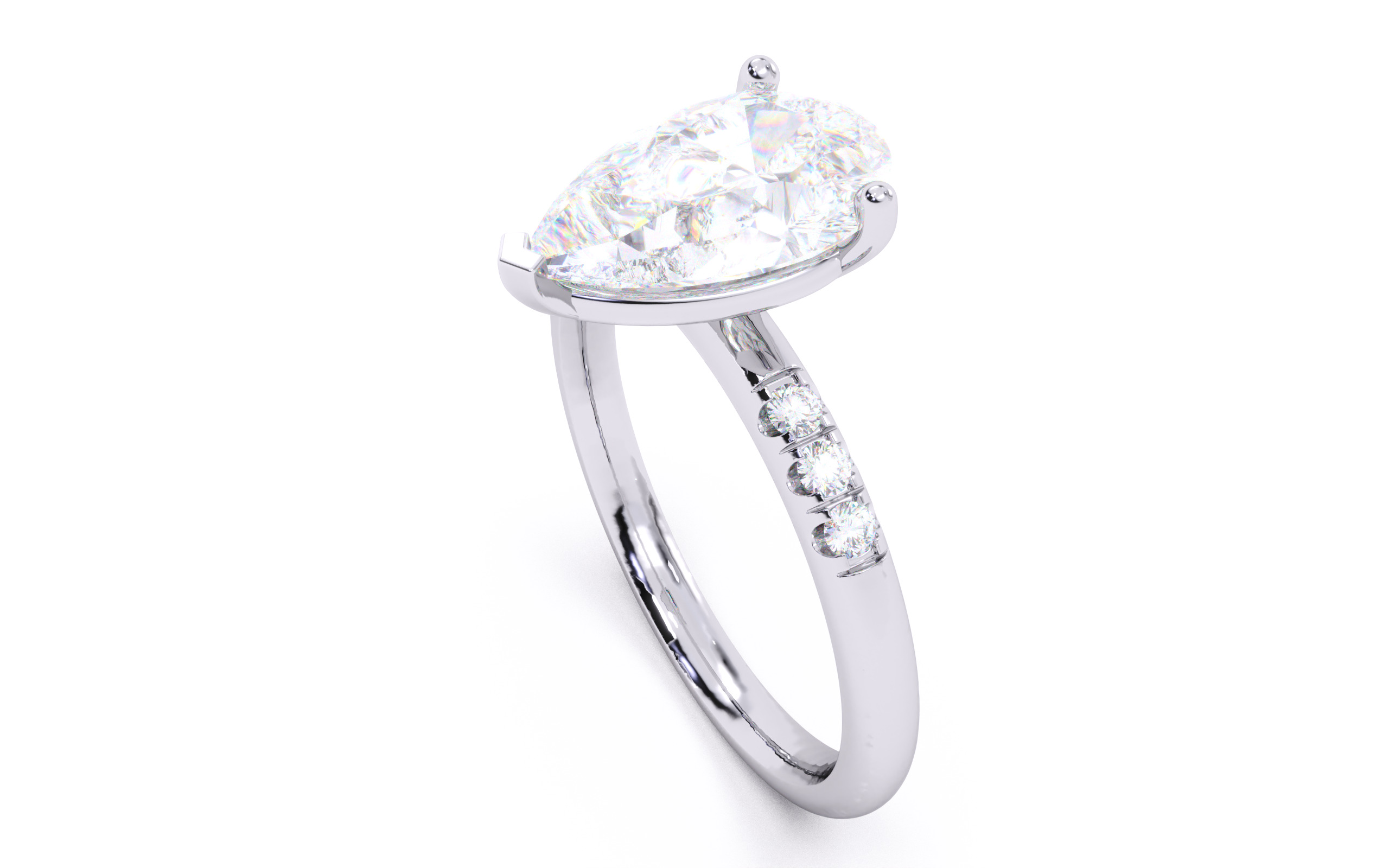 Pear Diamond Pave Setting Solitaire Ring 3D print model_24