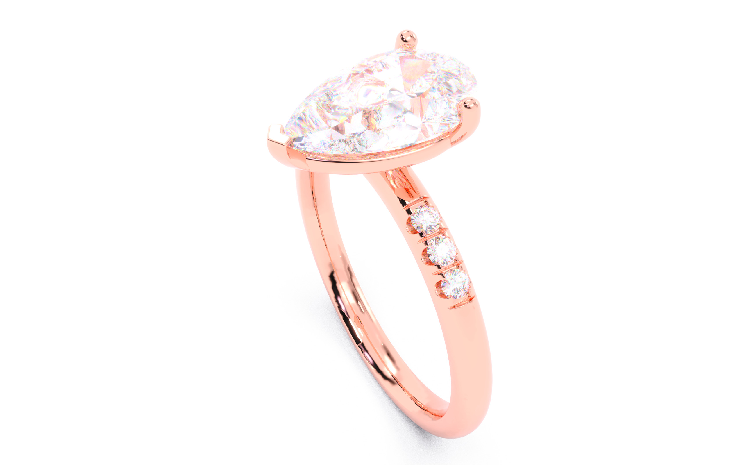 Pear Diamond Pave Setting Solitaire Ring 3D print model_21