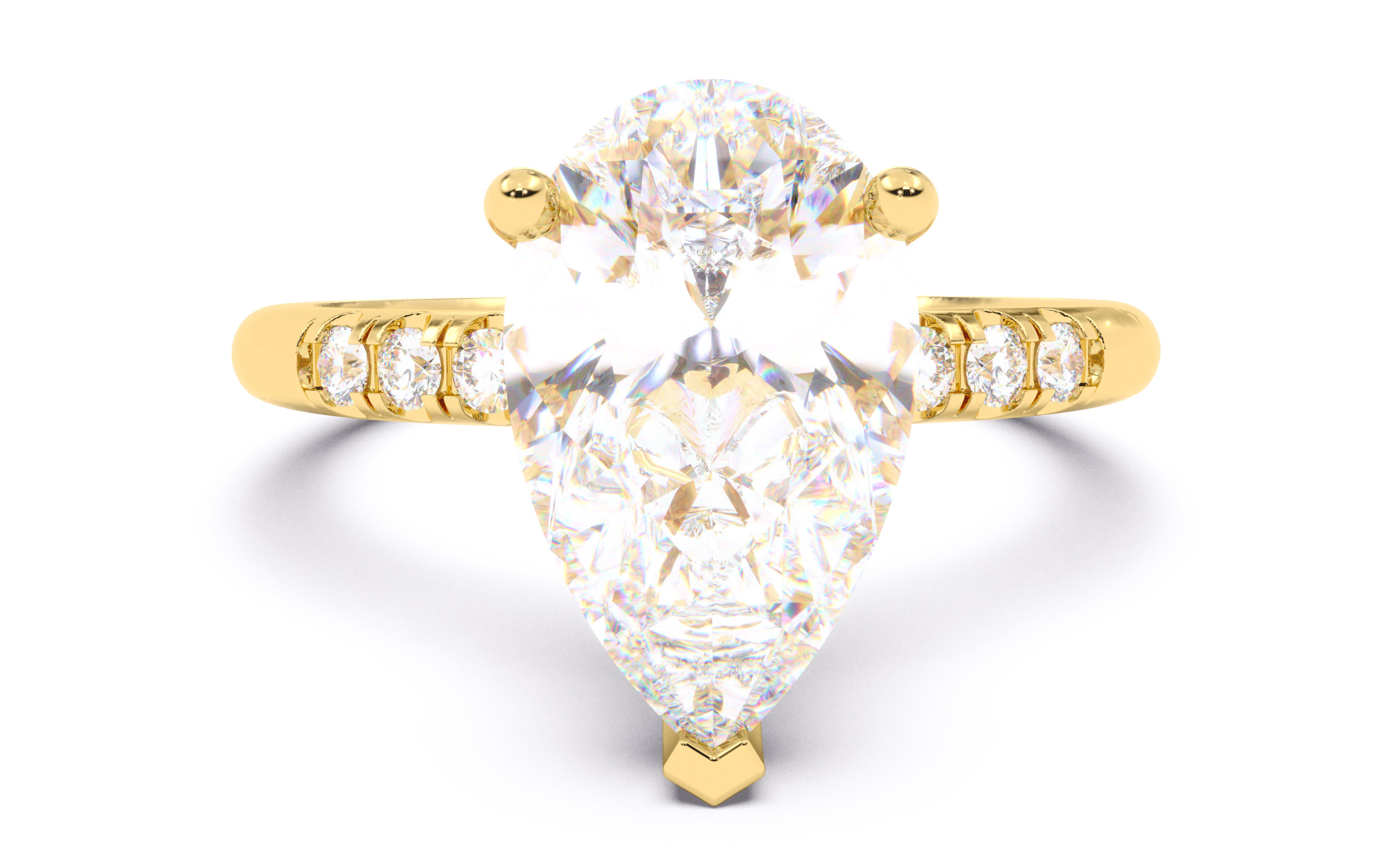 Pear Diamond Pave Setting Solitaire Ring 3D print model_16