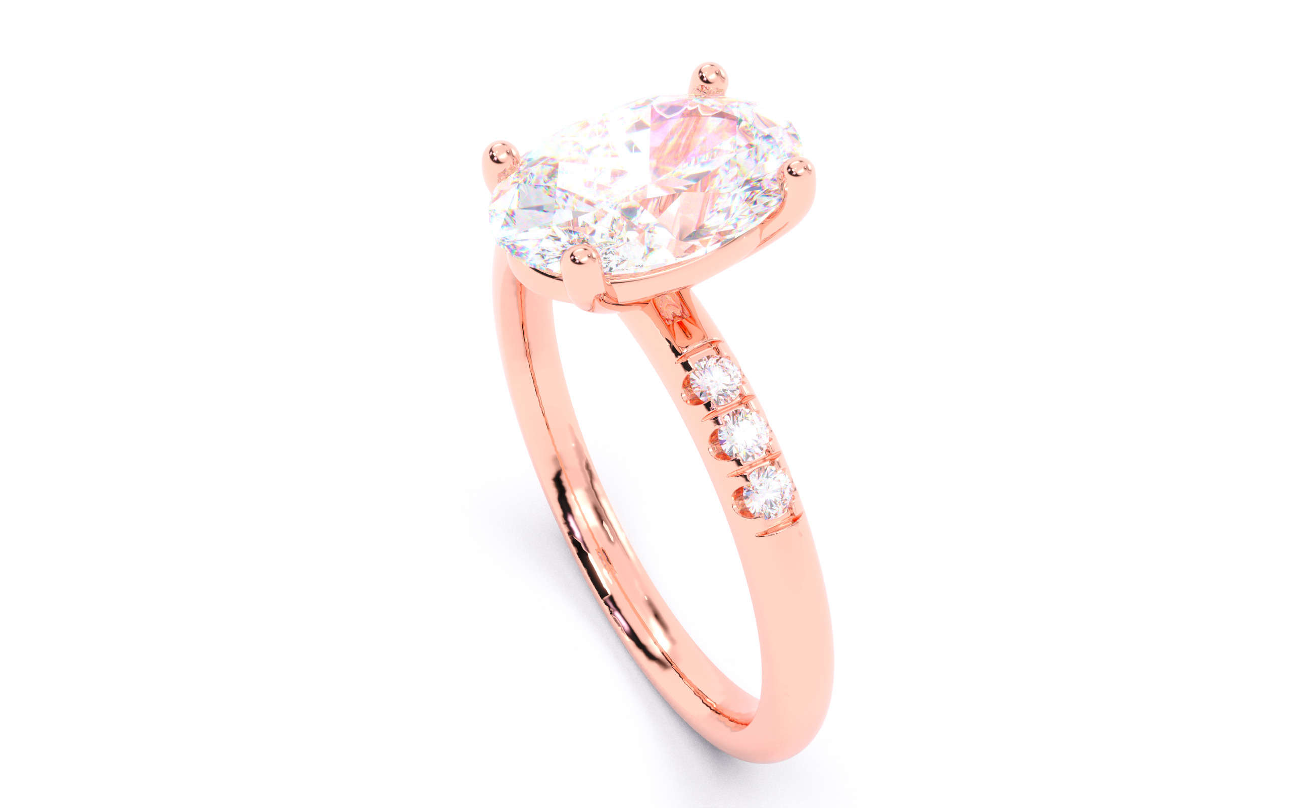 Oval Diamond Pave Setting Solitaire Ring  3D print model_22