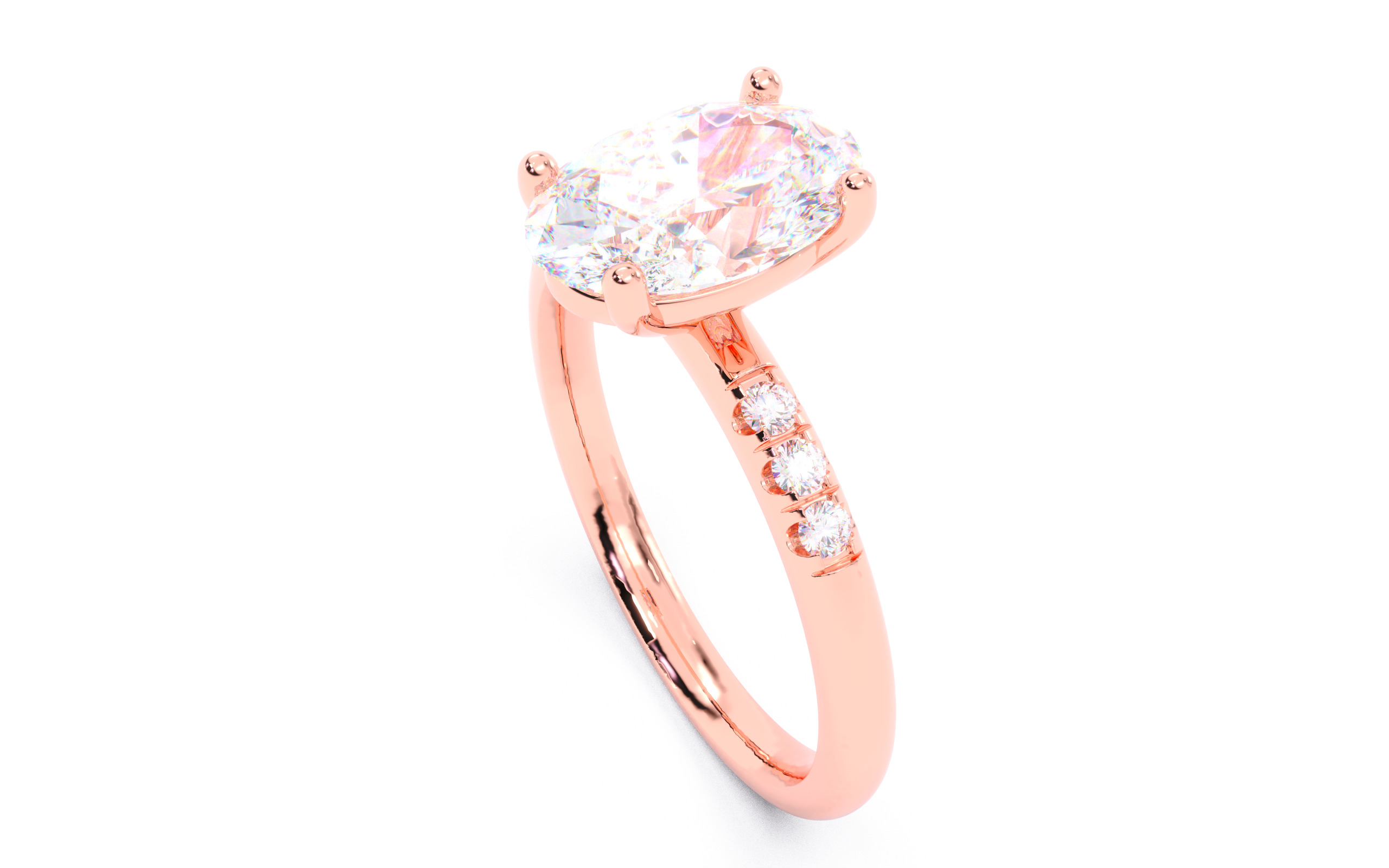 Oval Diamond Pave Setting Solitaire Ring  3D print model_21