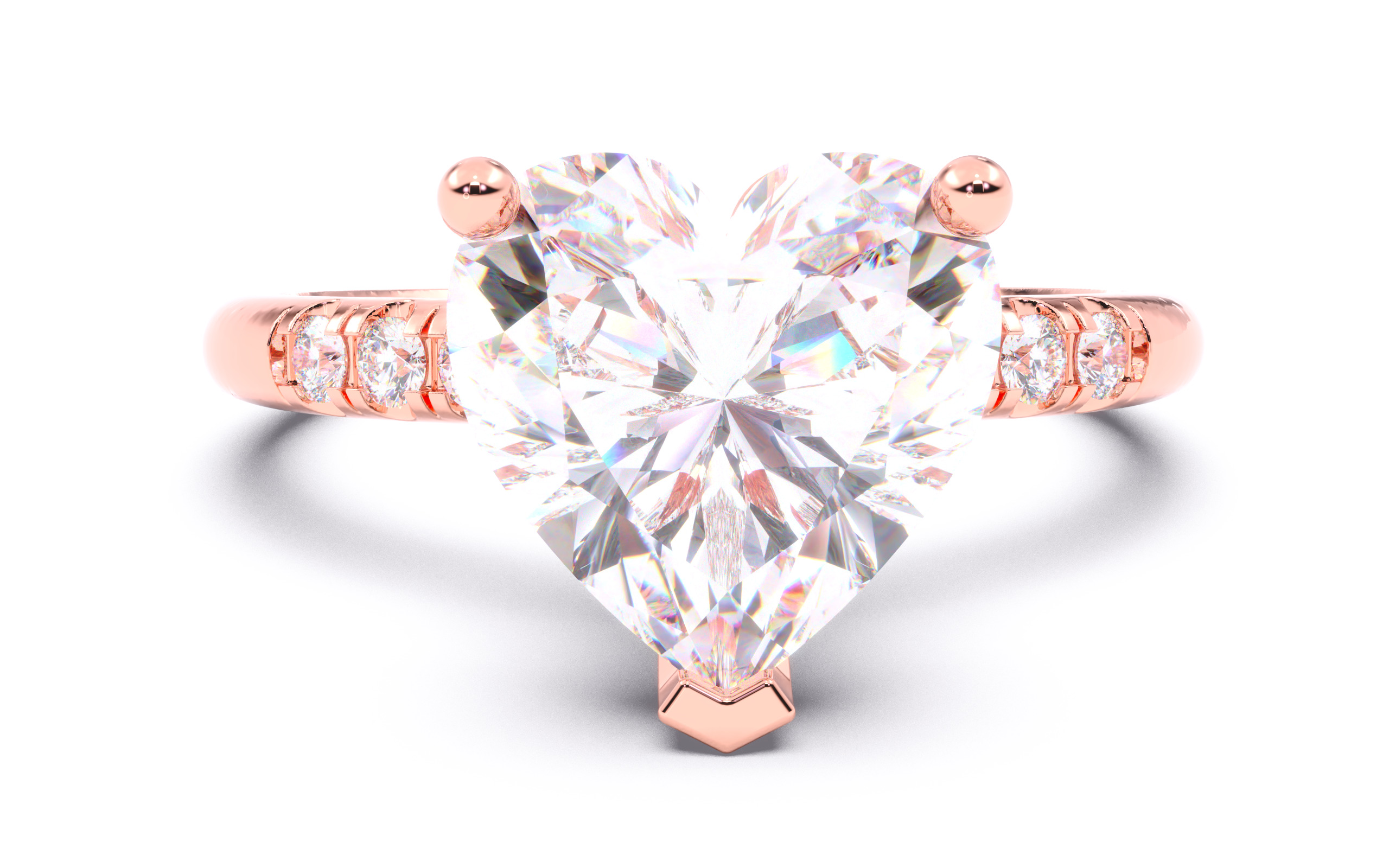 Heart Diamond Pave Setting Solitaire Ring  3D print model_11