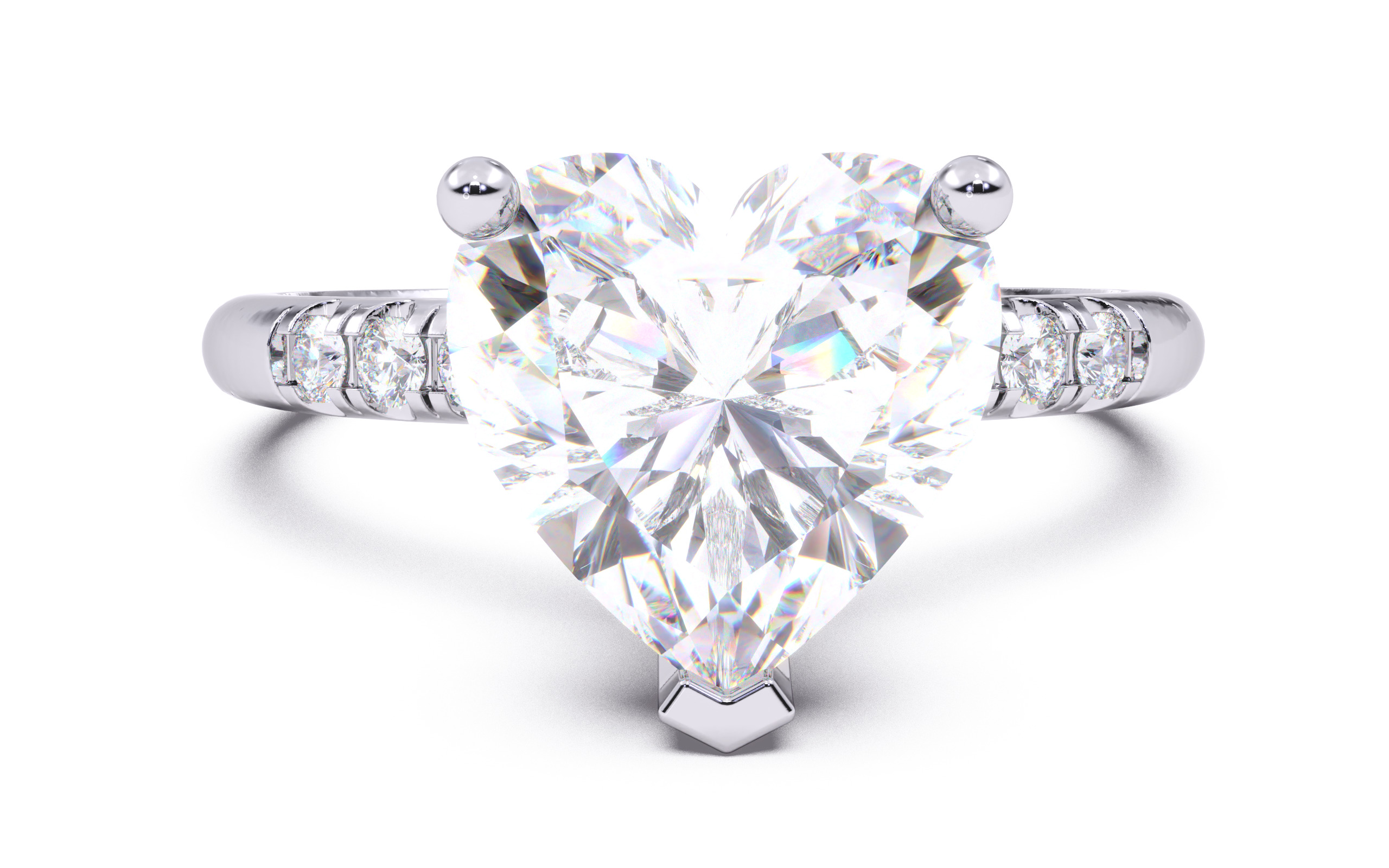 Heart Diamond Pave Setting Solitaire Ring  3D print model_13