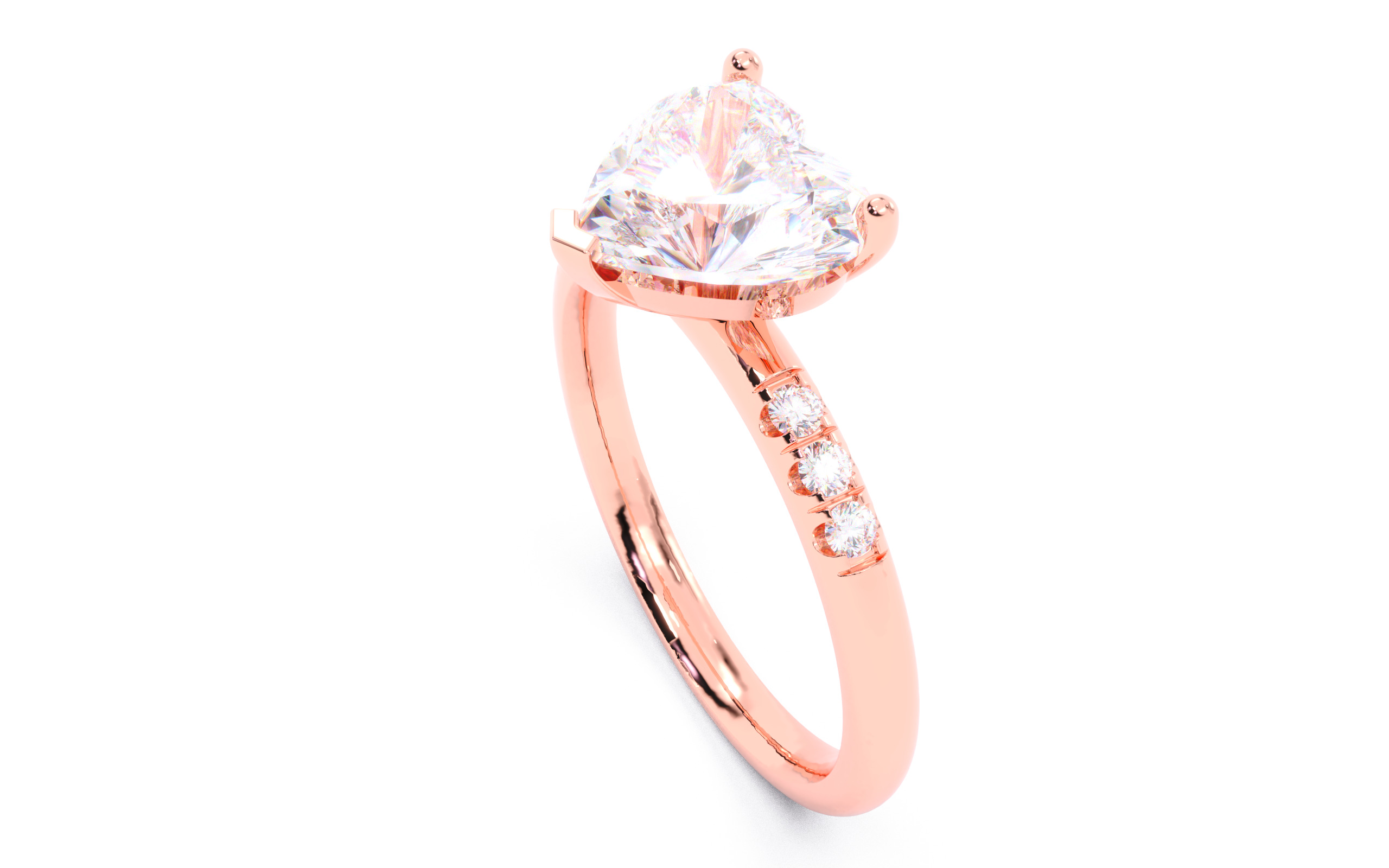 Heart Diamond Pave Setting Solitaire Ring  3D print model_21