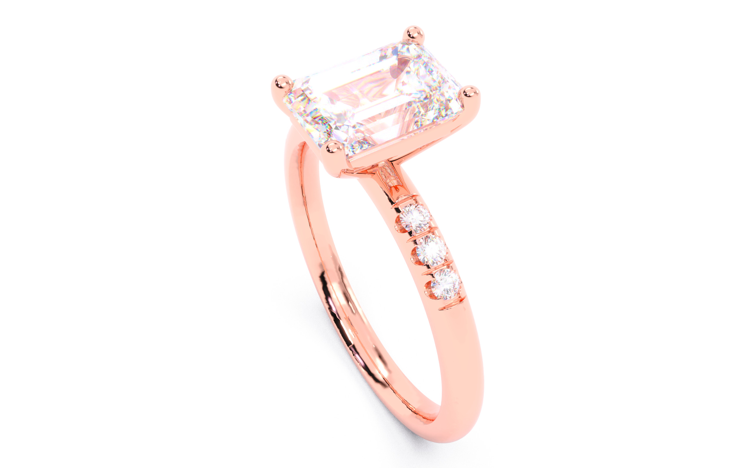 Emerald Diamond Pave Setting Solitaire Ring 3D print model_21