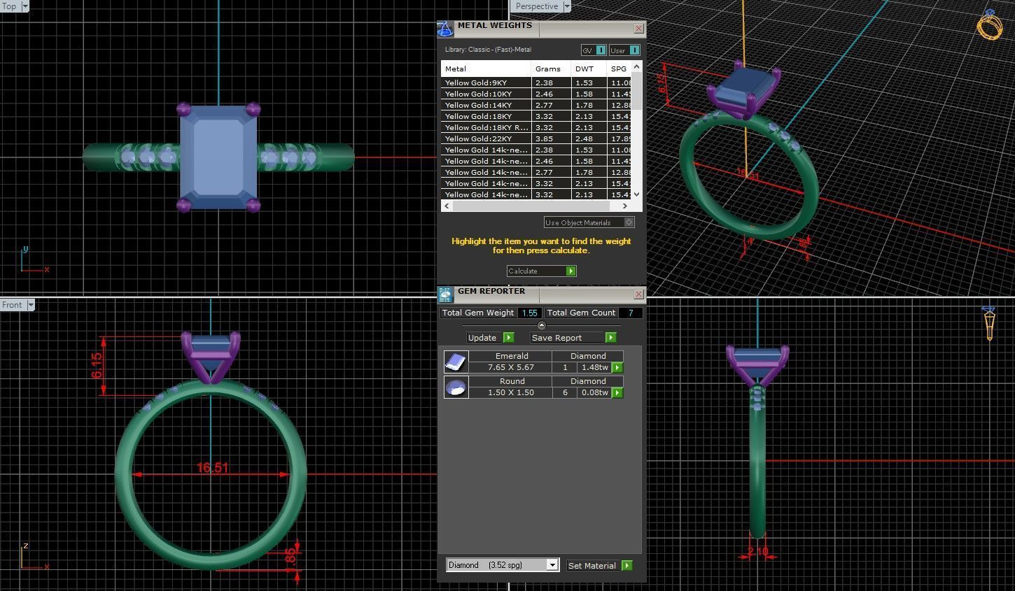 Emerald Diamond Pave Setting Solitaire Ring 3D print model_1