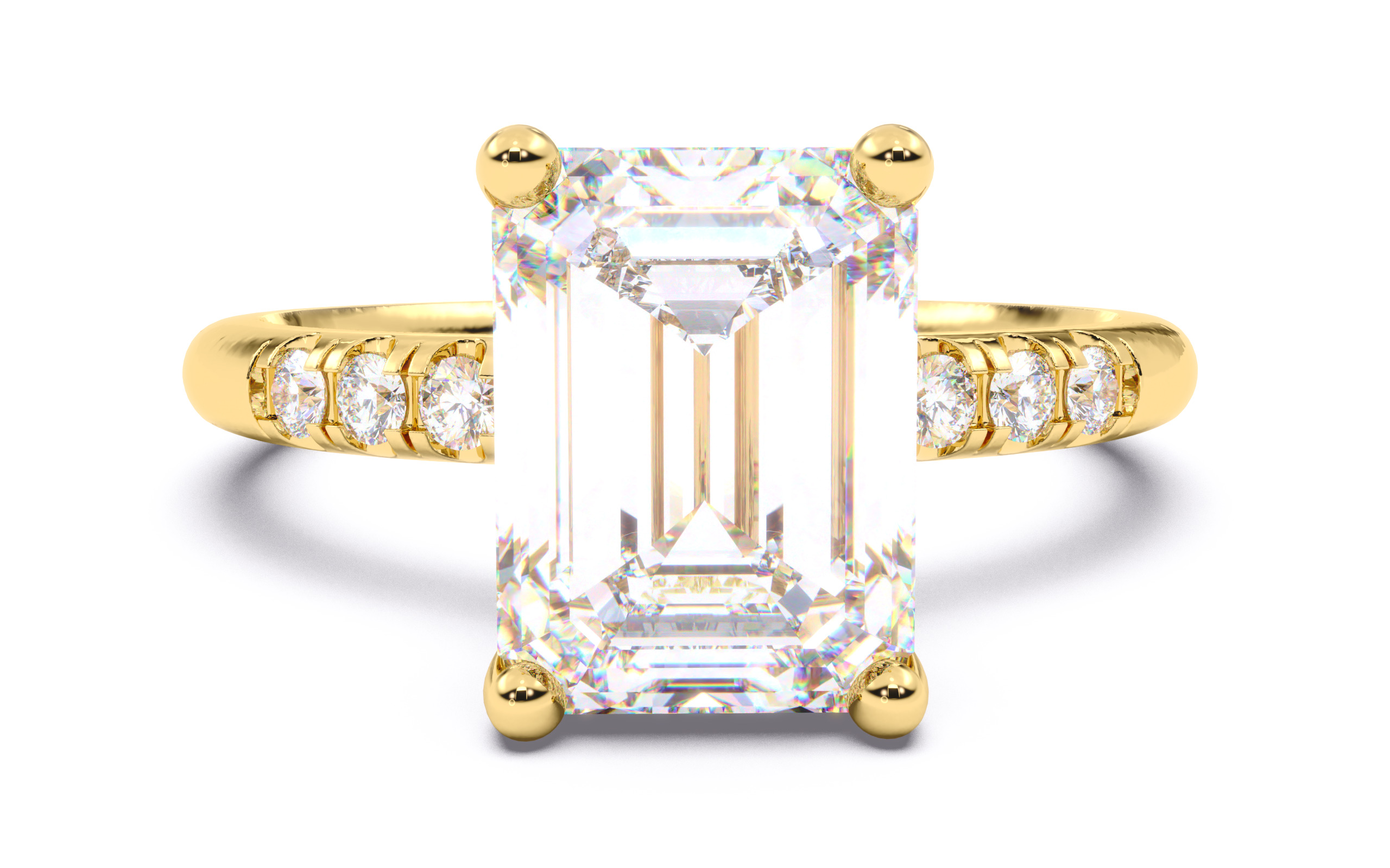 Emerald Diamond Pave Setting Solitaire Ring 3D print model_16