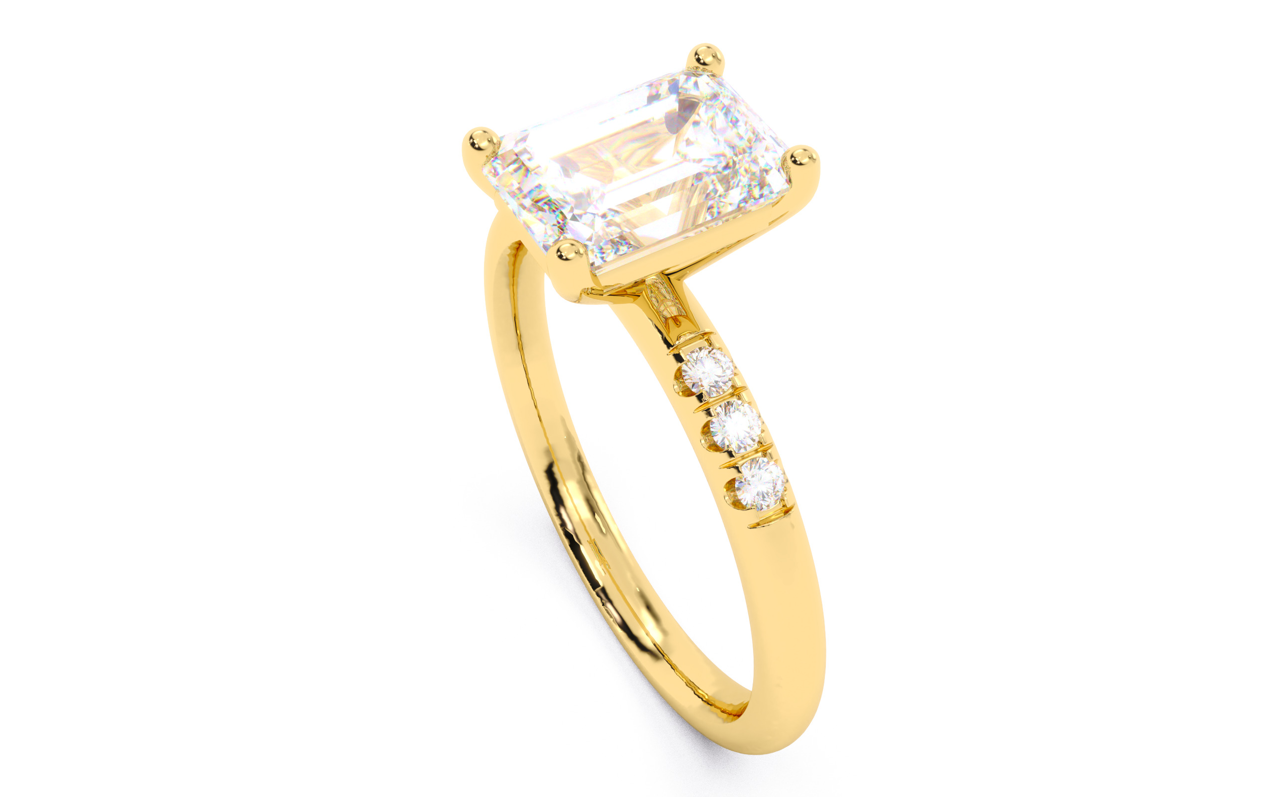 Emerald Diamond Pave Setting Solitaire Ring 3D print model_3