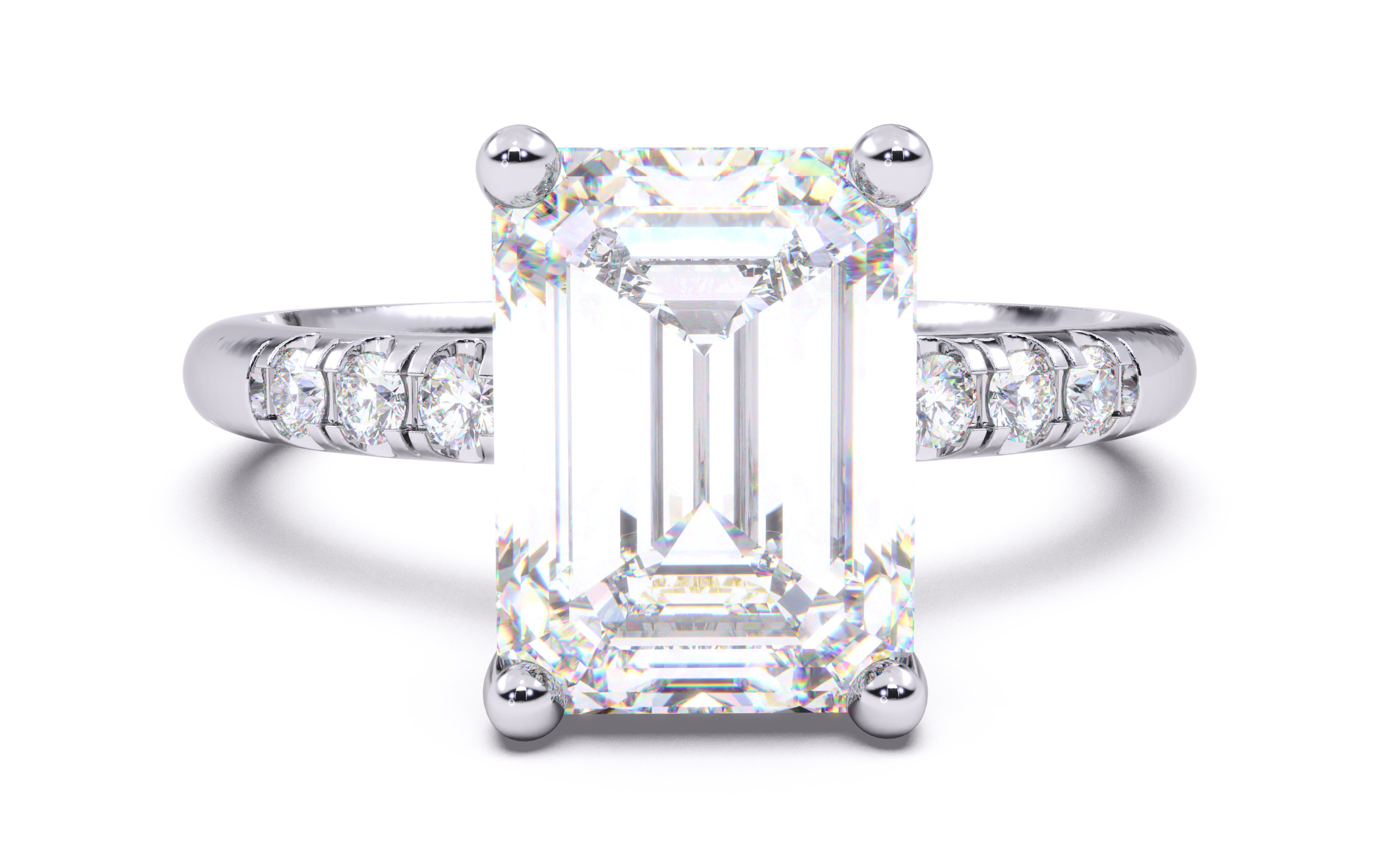 Emerald Diamond Pave Setting Solitaire Ring 3D print model_14