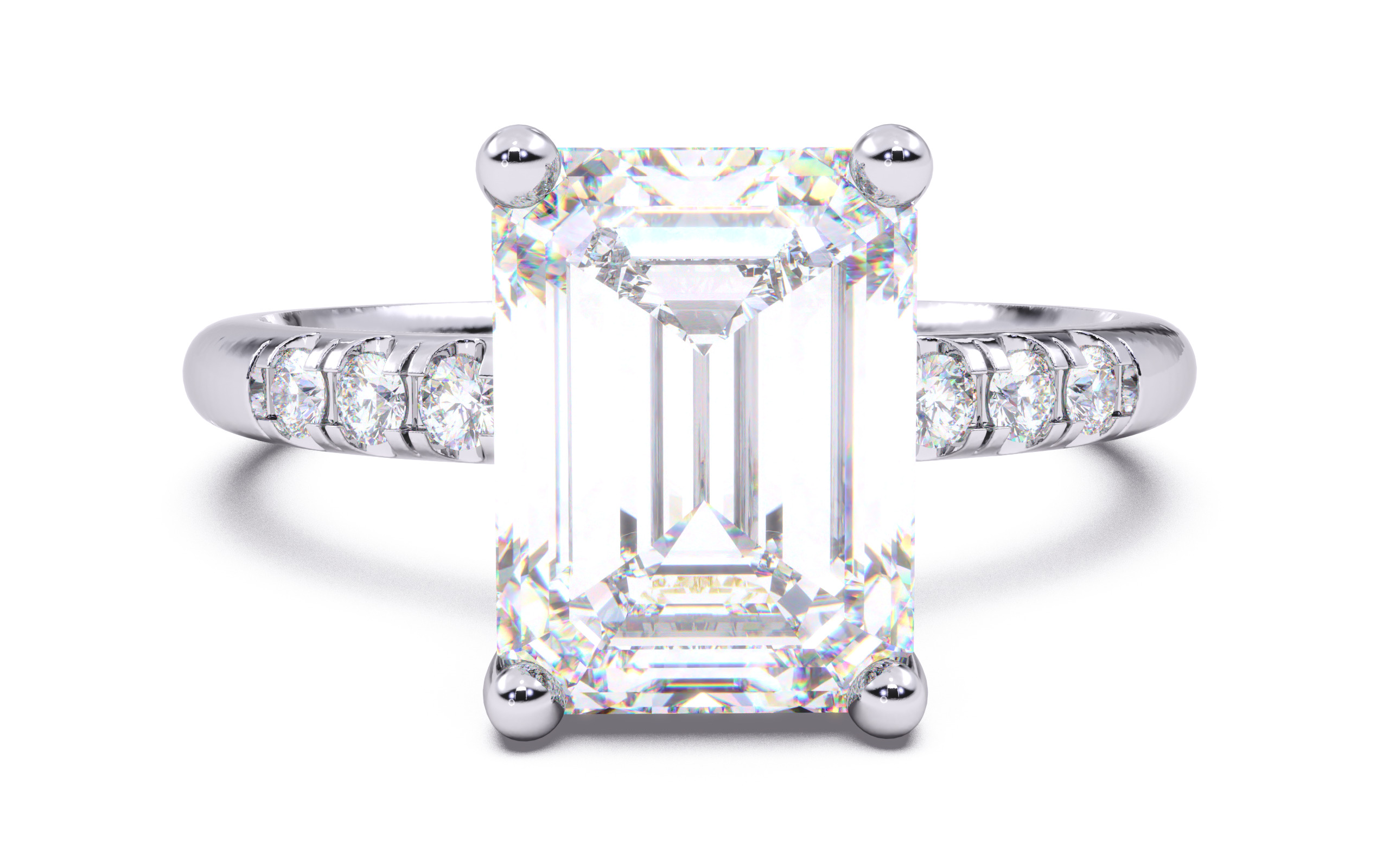 Emerald Diamond Pave Setting Solitaire Ring 3D print model_13