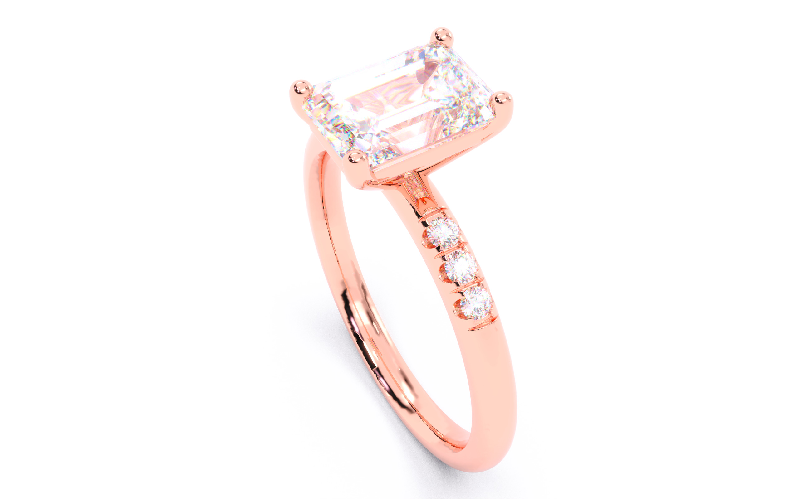 Emerald Diamond Pave Setting Solitaire Ring 3D print model_22