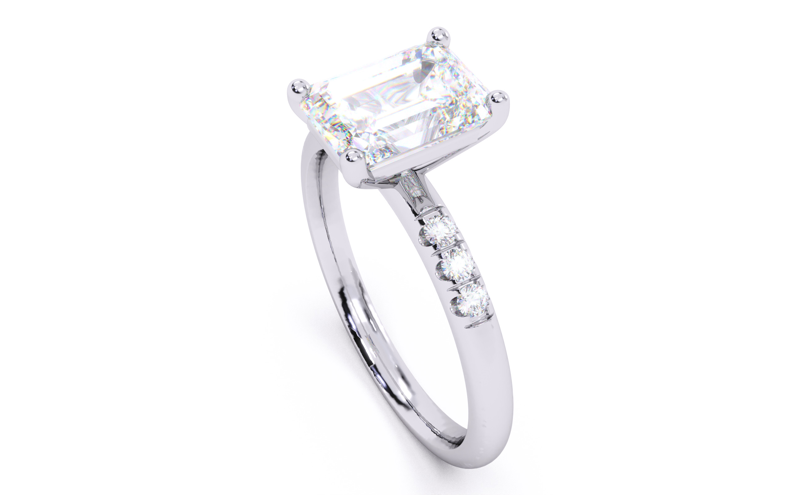 Emerald Diamond Pave Setting Solitaire Ring 3D print model_24