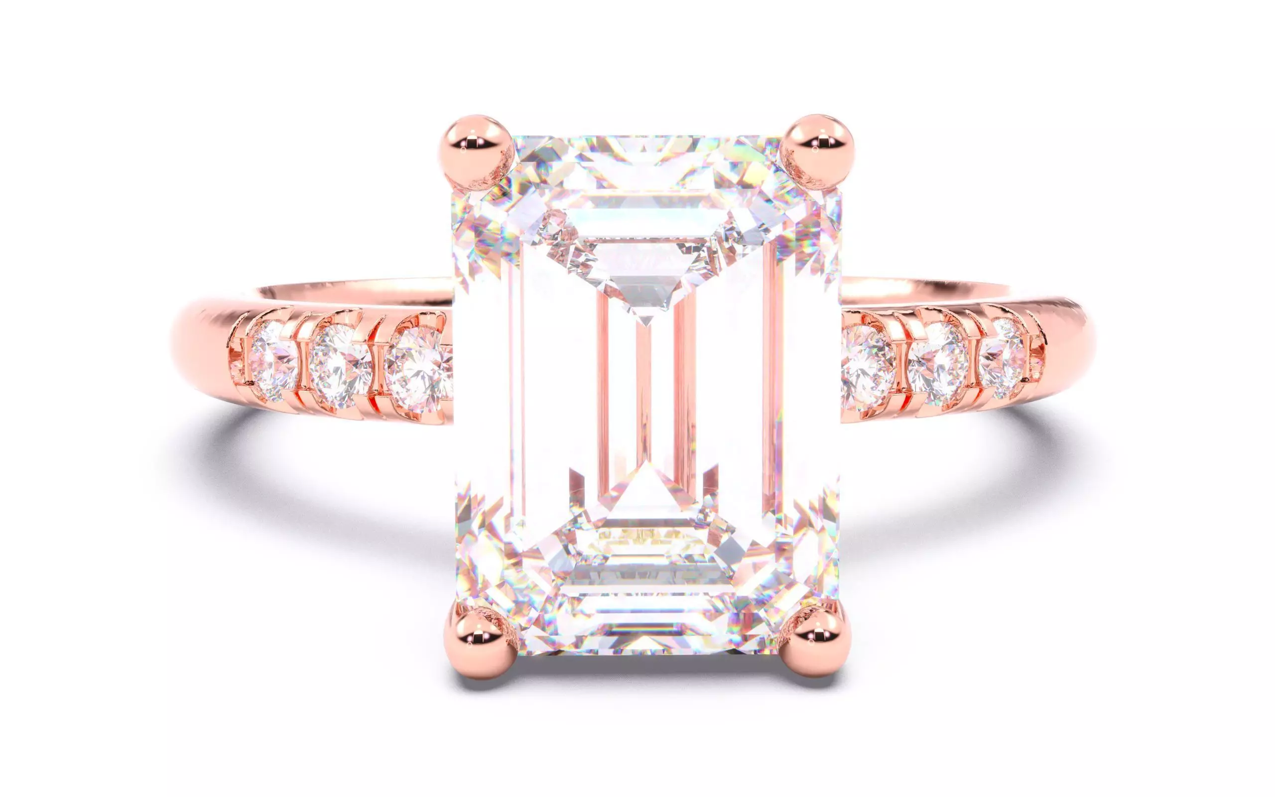 Emerald Diamond Pave Setting Solitaire Ring 3D print model_0