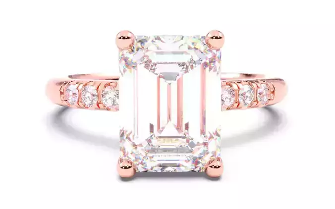 Emerald Diamond Pave Setting Solitaire Ring  3D print model