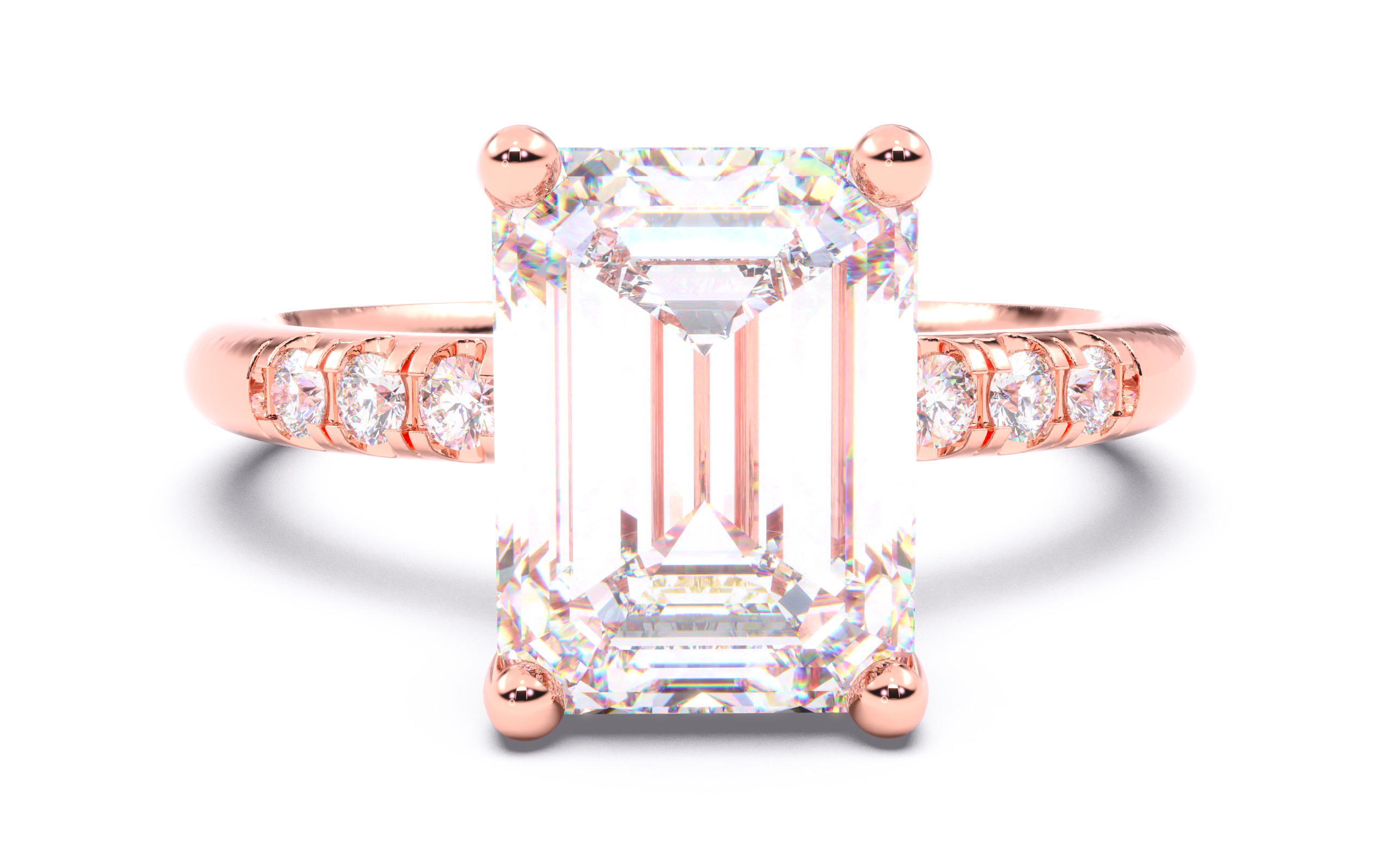 Emerald Diamond Pave Setting Solitaire Ring 3D print model_11