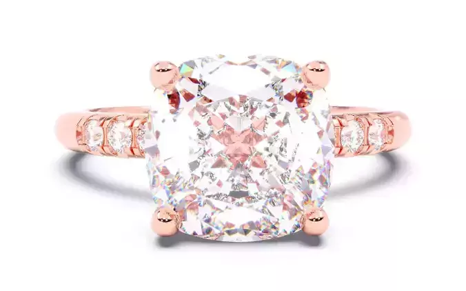 Cushion Diamond Pave Setting Solitaire Ring  3D print model