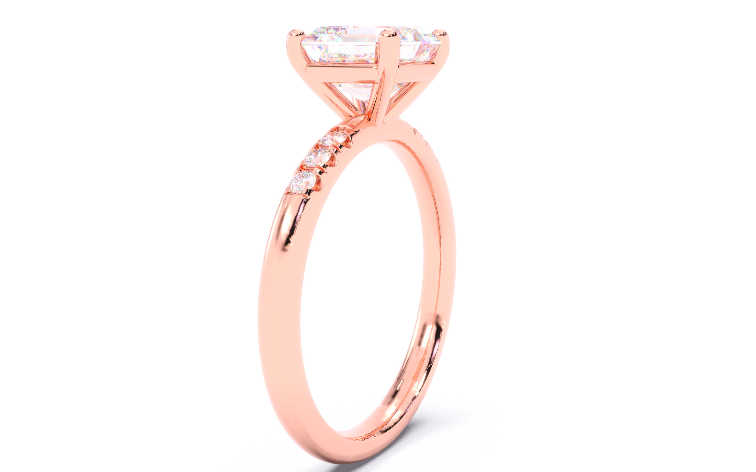 Asscher Diamond Pave Setting Solitaire Ring 3D print model_20