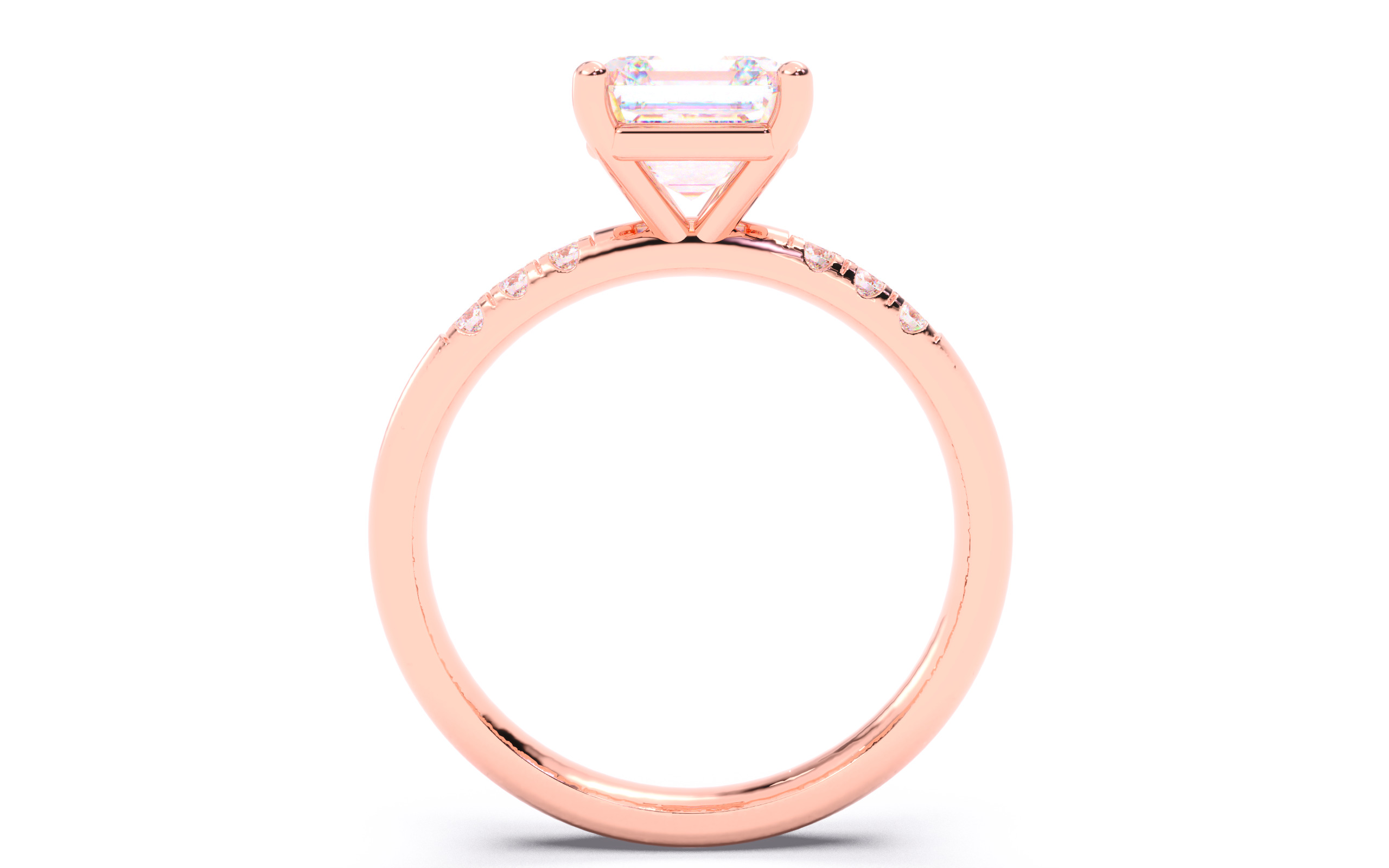 Asscher Diamond Pave Setting Solitaire Ring 3D print model_10