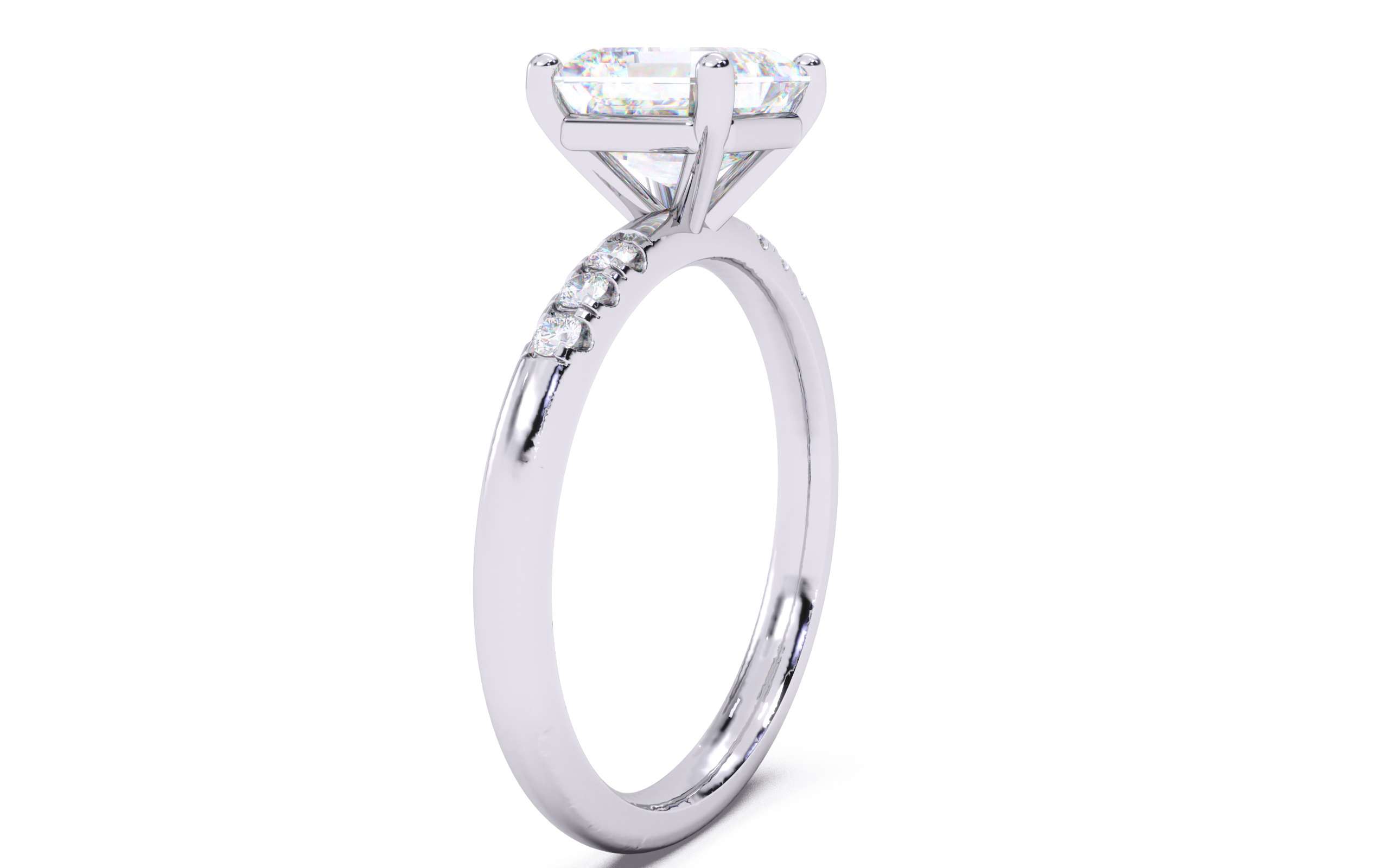 Asscher Diamond Pave Setting Solitaire Ring 3D print model_12