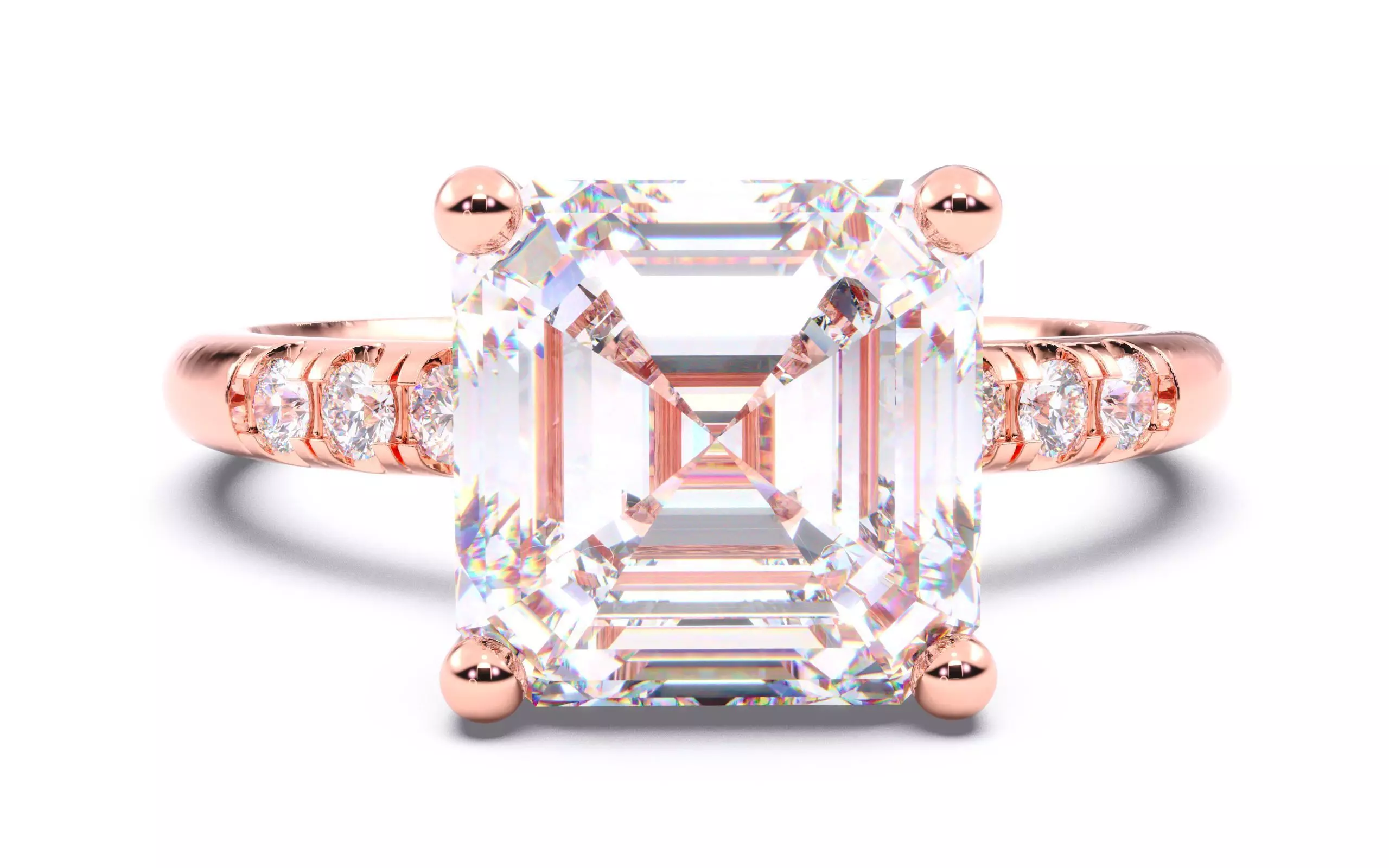 Asscher Diamond Pave Setting Solitaire Ring 3D print model_0