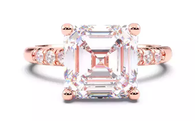 Asscher Diamond Pave Setting Solitaire Ring  3D print model