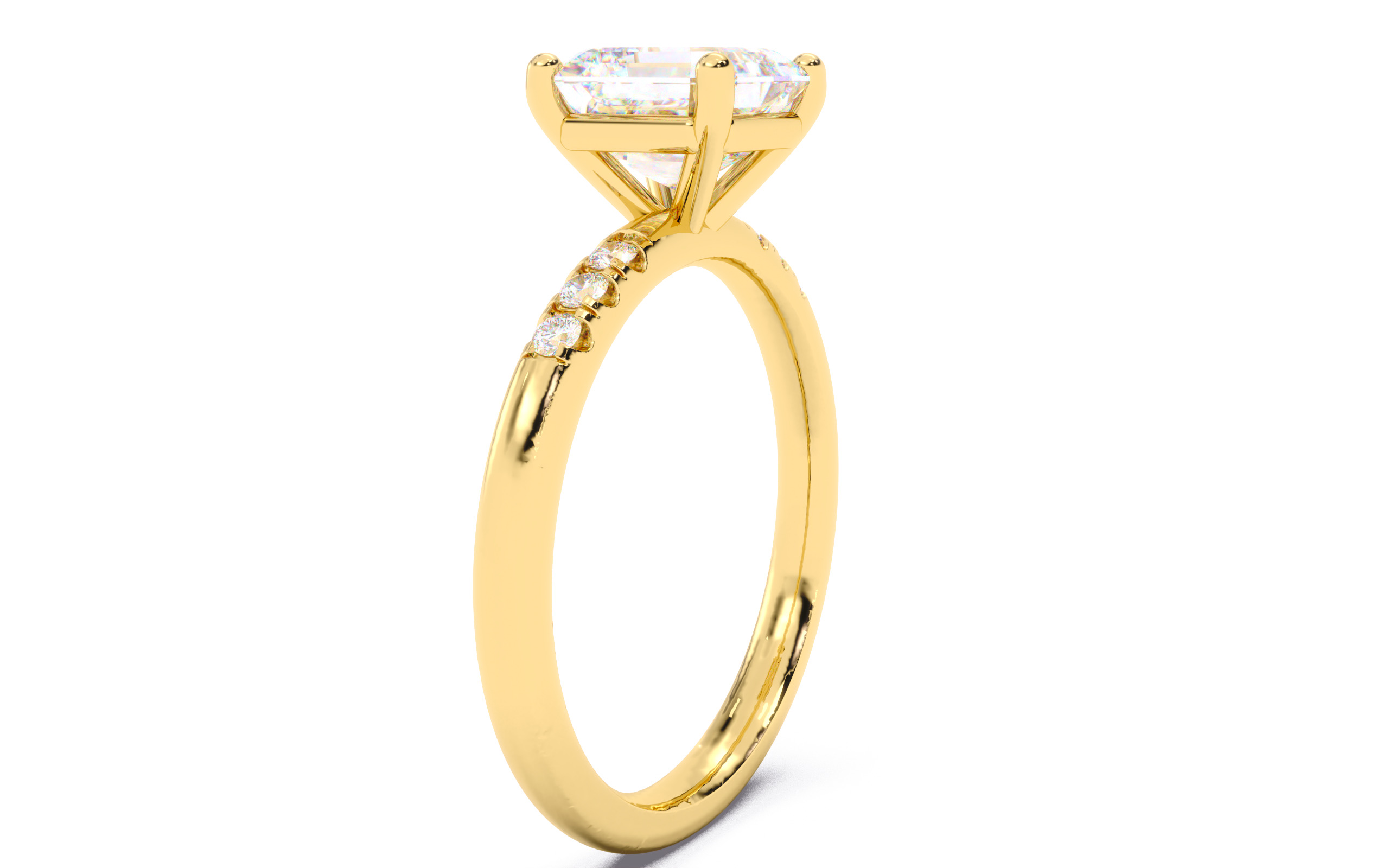 Asscher Diamond Pave Setting Solitaire Ring 3D print model_2