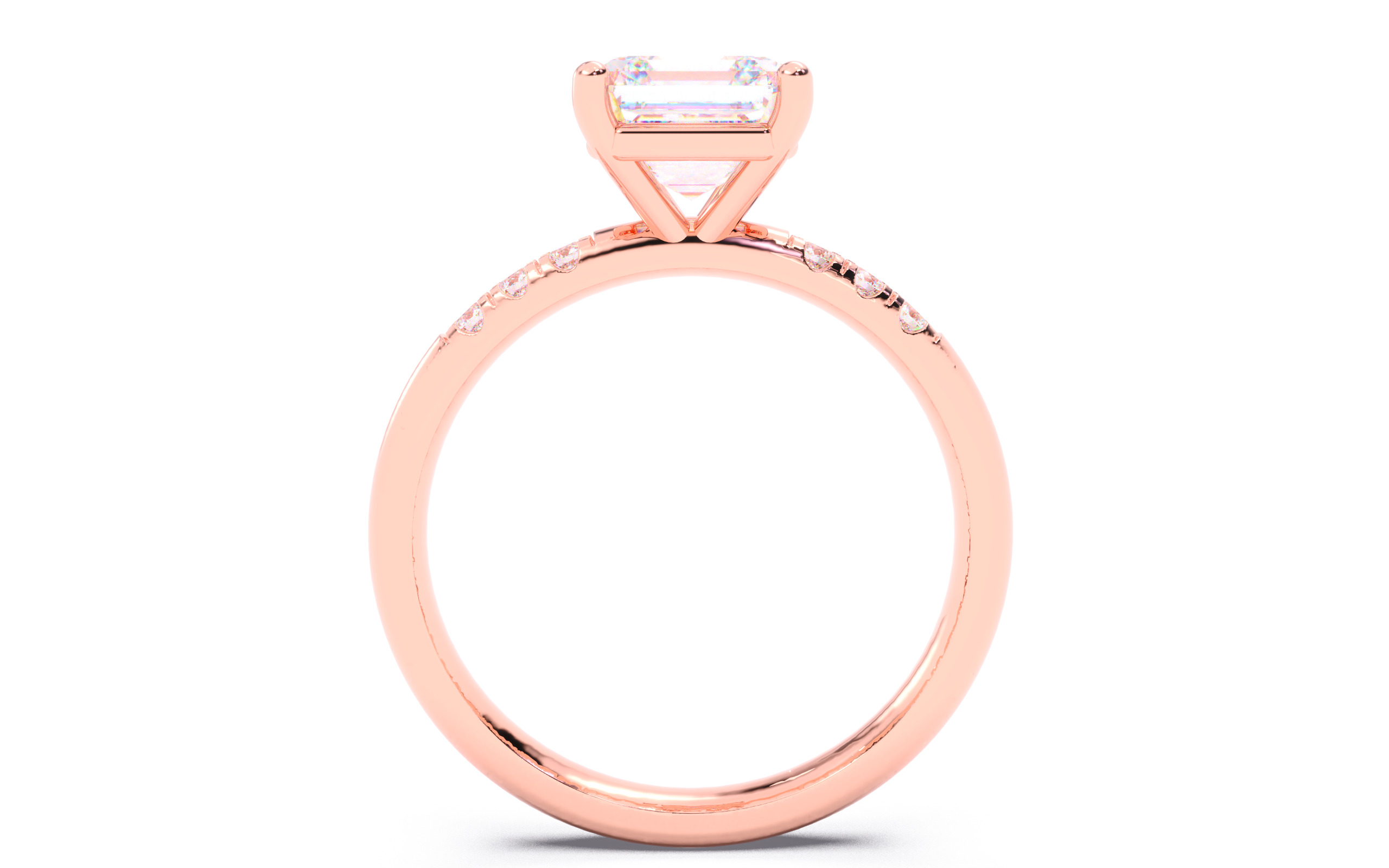 Asscher Diamond Pave Setting Solitaire Ring 3D print model_9