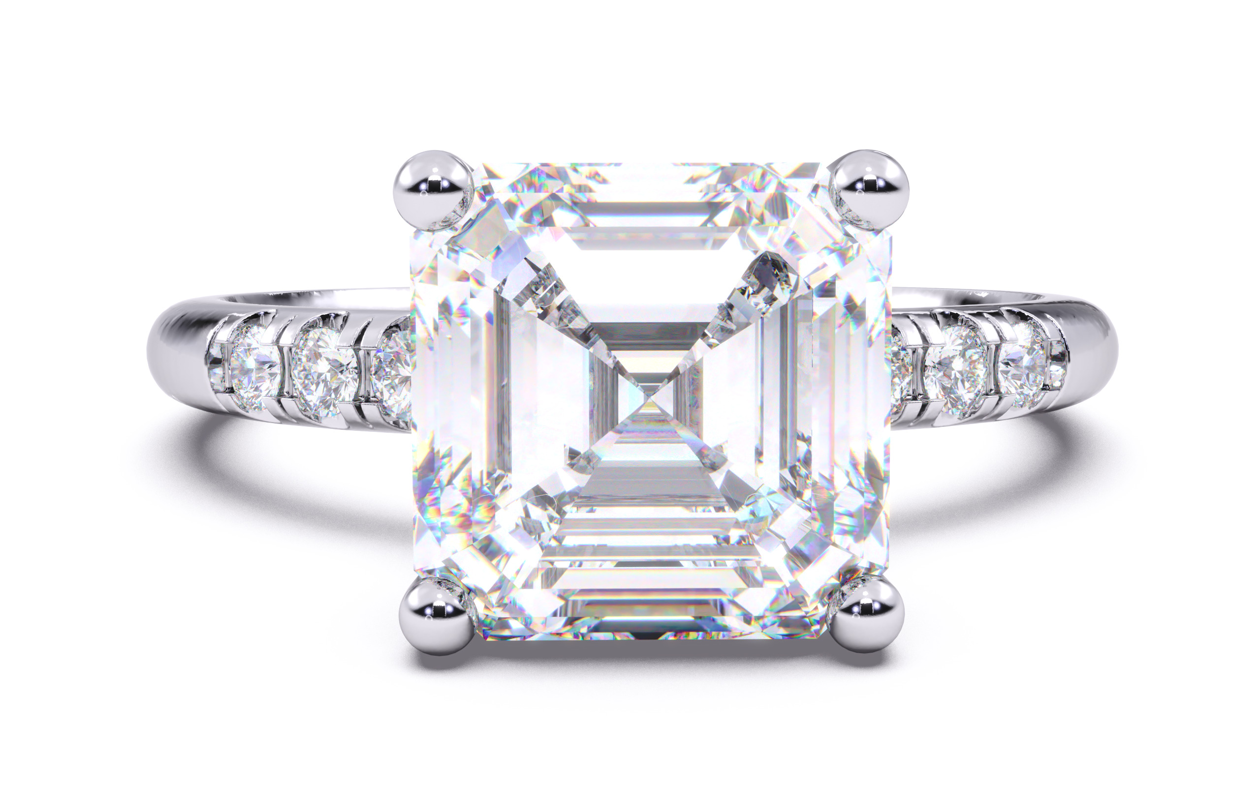 Asscher Diamond Pave Setting Solitaire Ring 3D print model_16