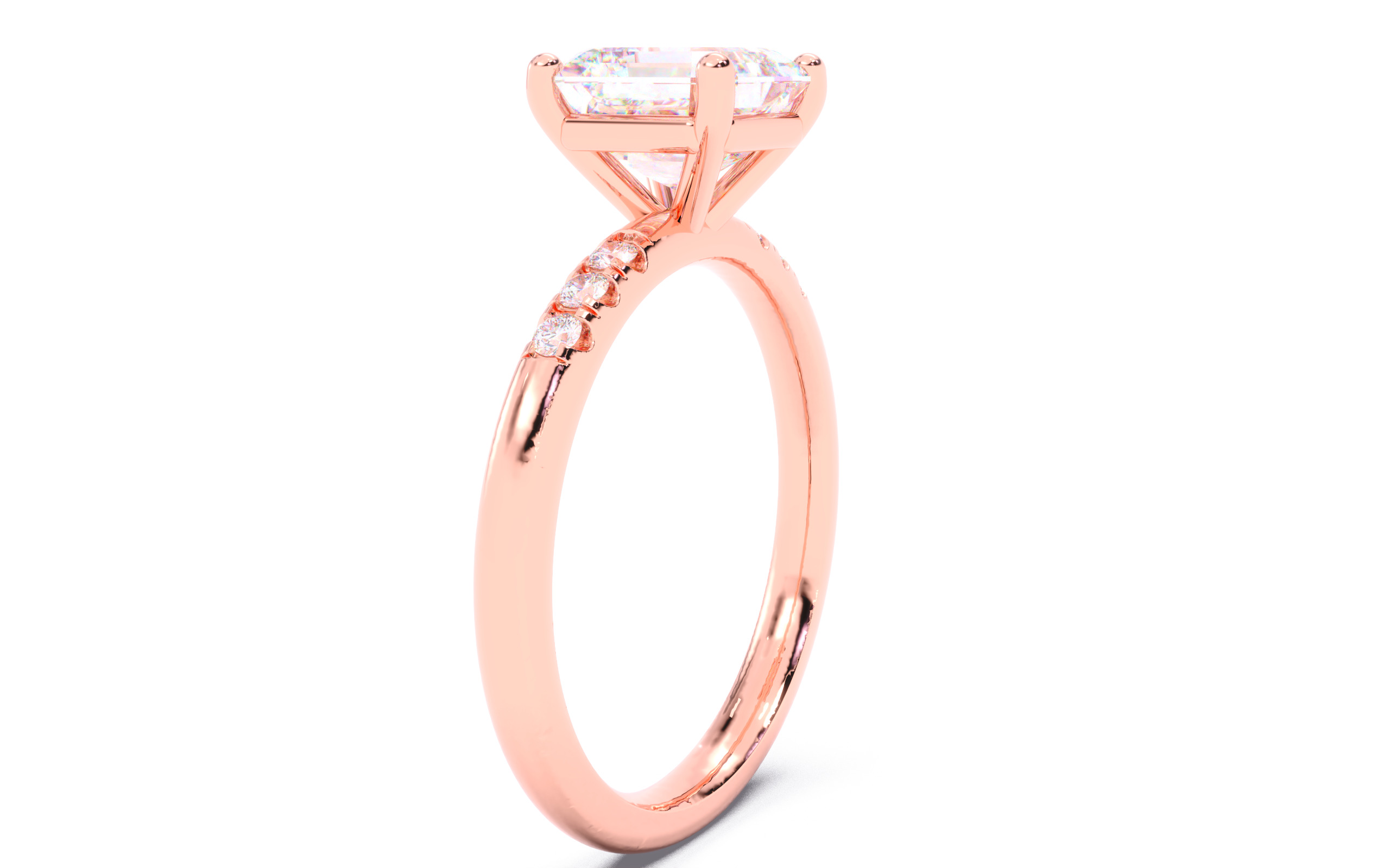 Asscher Diamond Pave Setting Solitaire Ring 3D print model_19