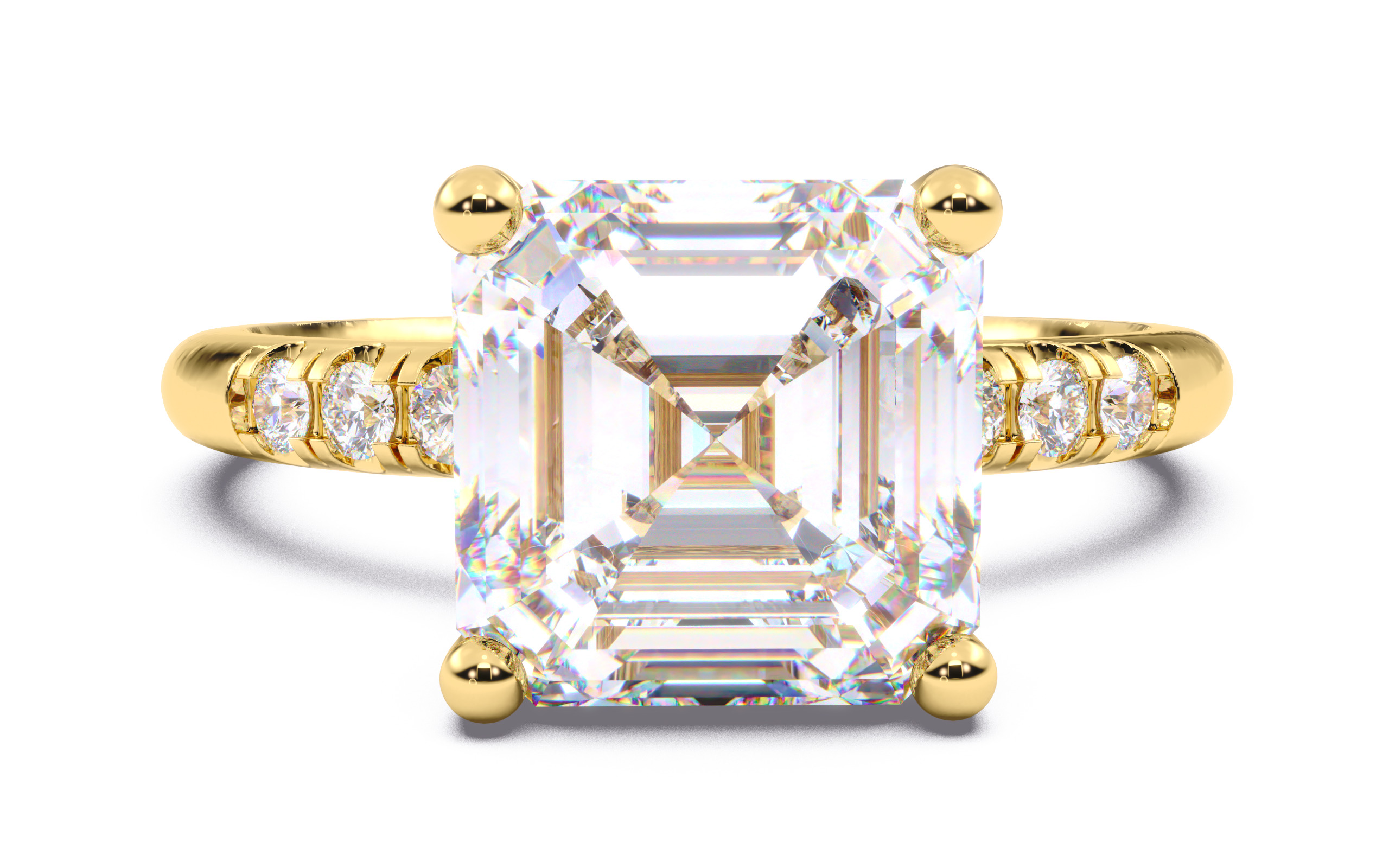 Asscher Diamond Pave Setting Solitaire Ring 3D print model_13