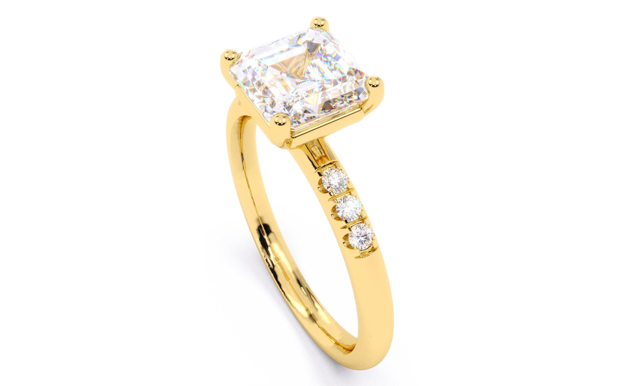 Asscher Diamond Pave Setting Solitaire Ring 3D print model_4