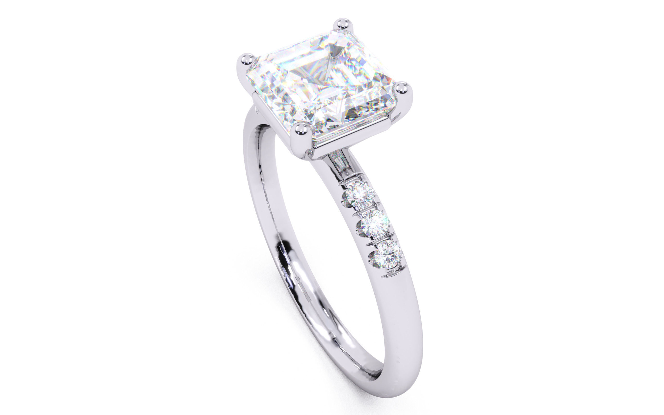 Asscher Diamond Pave Setting Solitaire Ring 3D print model_23