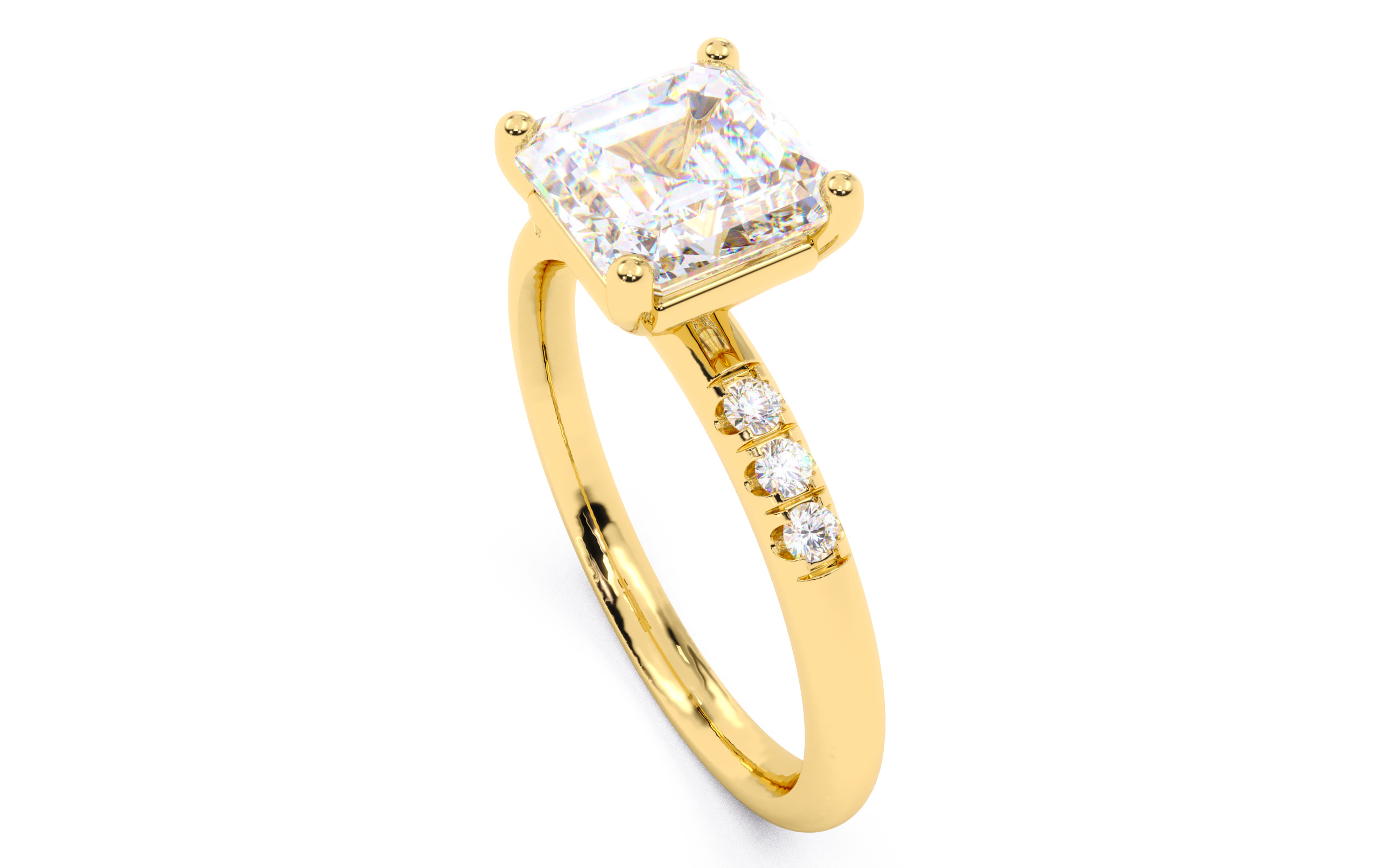 Asscher Diamond Pave Setting Solitaire Ring 3D print model_3