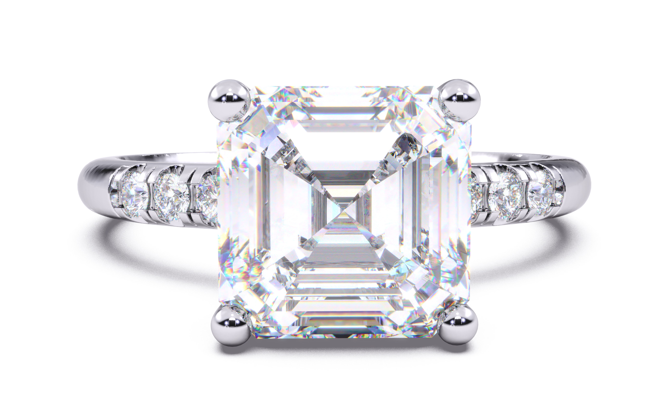 Asscher Diamond Pave Setting Solitaire Ring 3D print model_15
