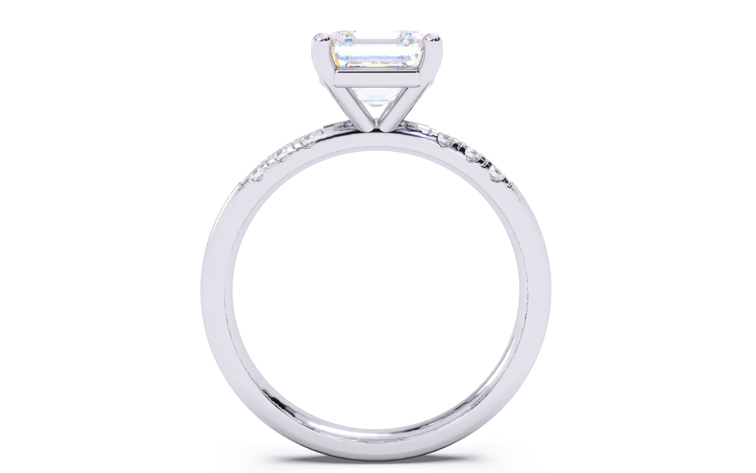 Asscher Diamond Pave Setting Solitaire Ring 3D print model_7