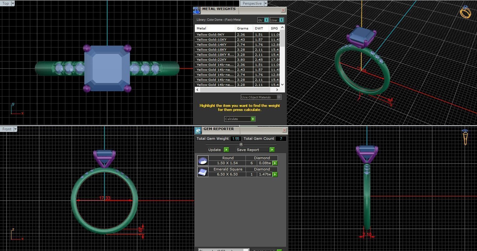 Asscher Diamond Pave Setting Solitaire Ring 3D print model_25