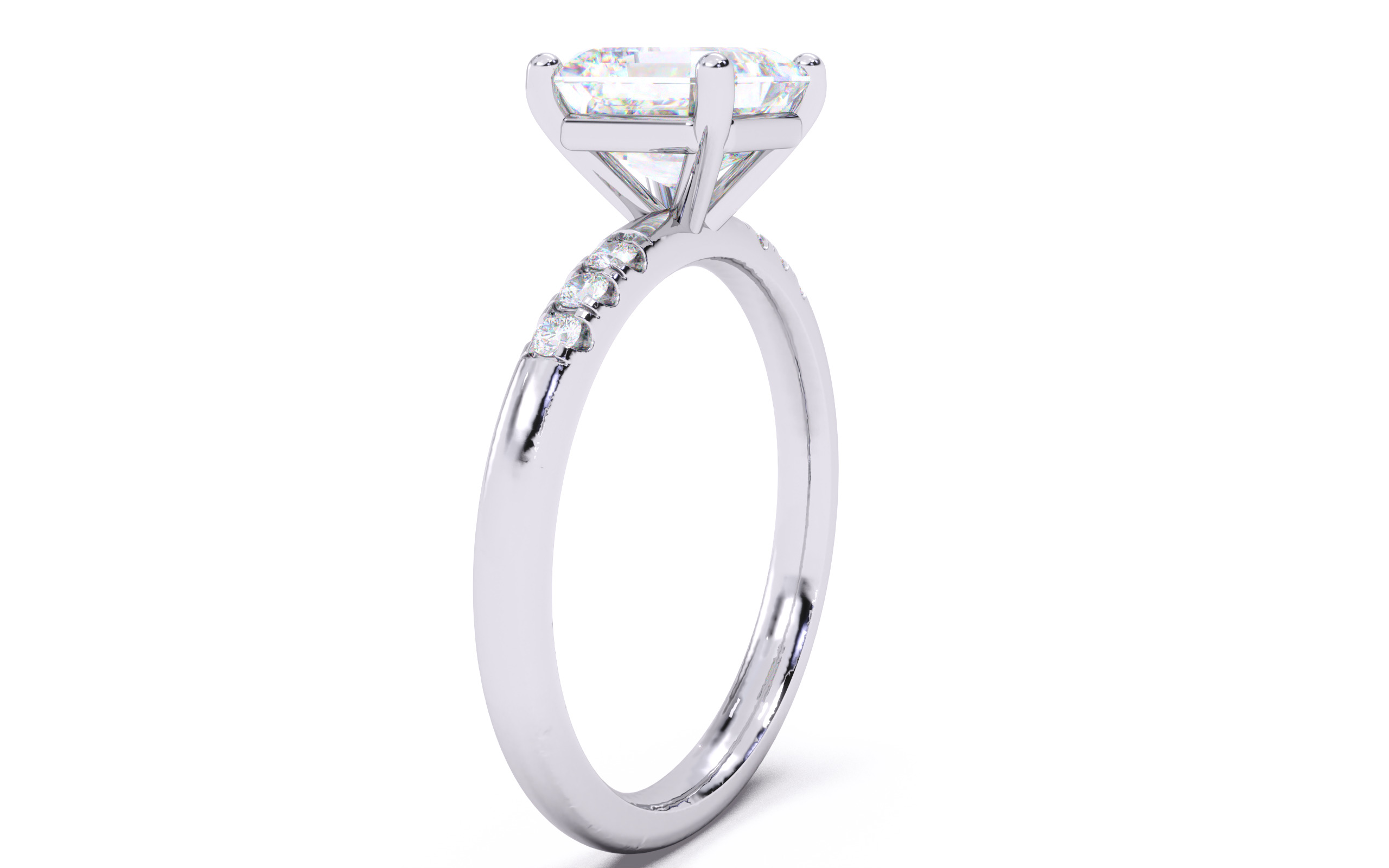 Asscher Diamond Pave Setting Solitaire Ring 3D print model_18