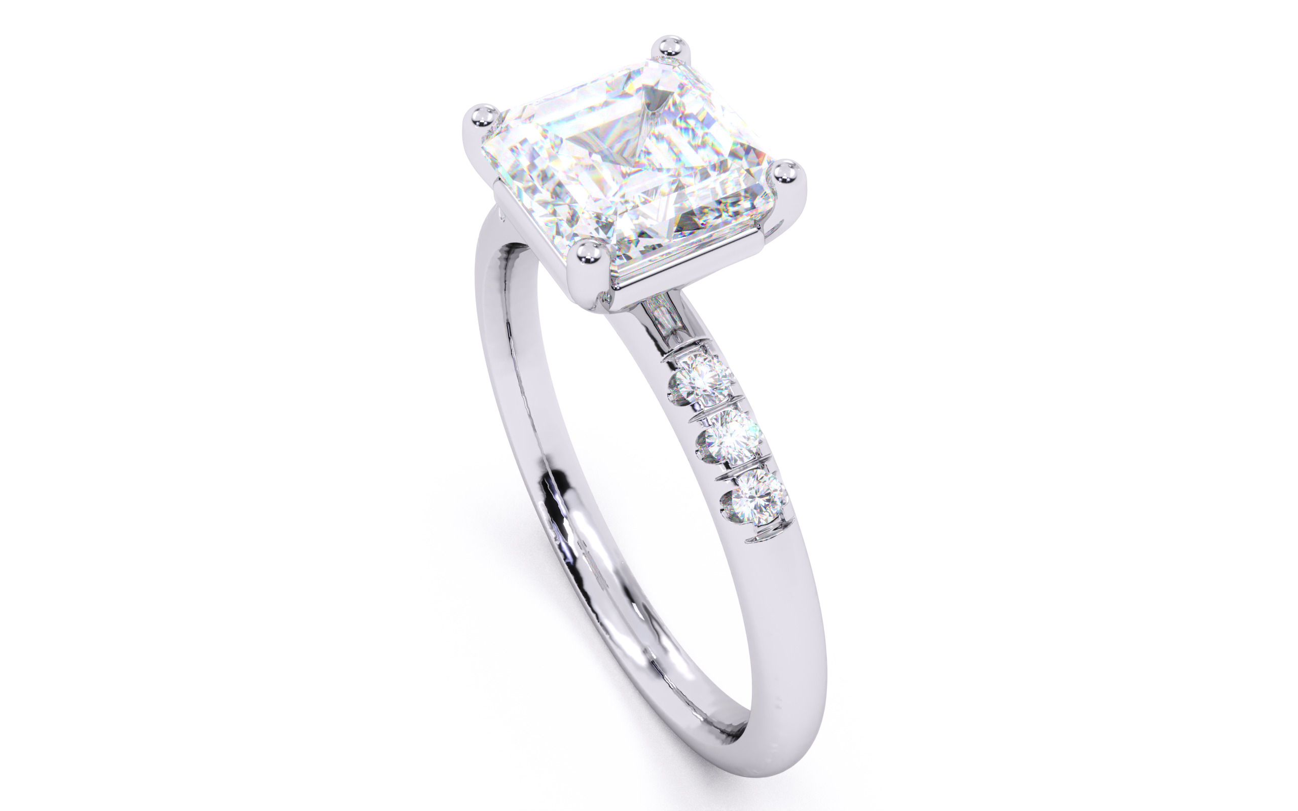 Asscher Diamond Pave Setting Solitaire Ring 3D print model_24