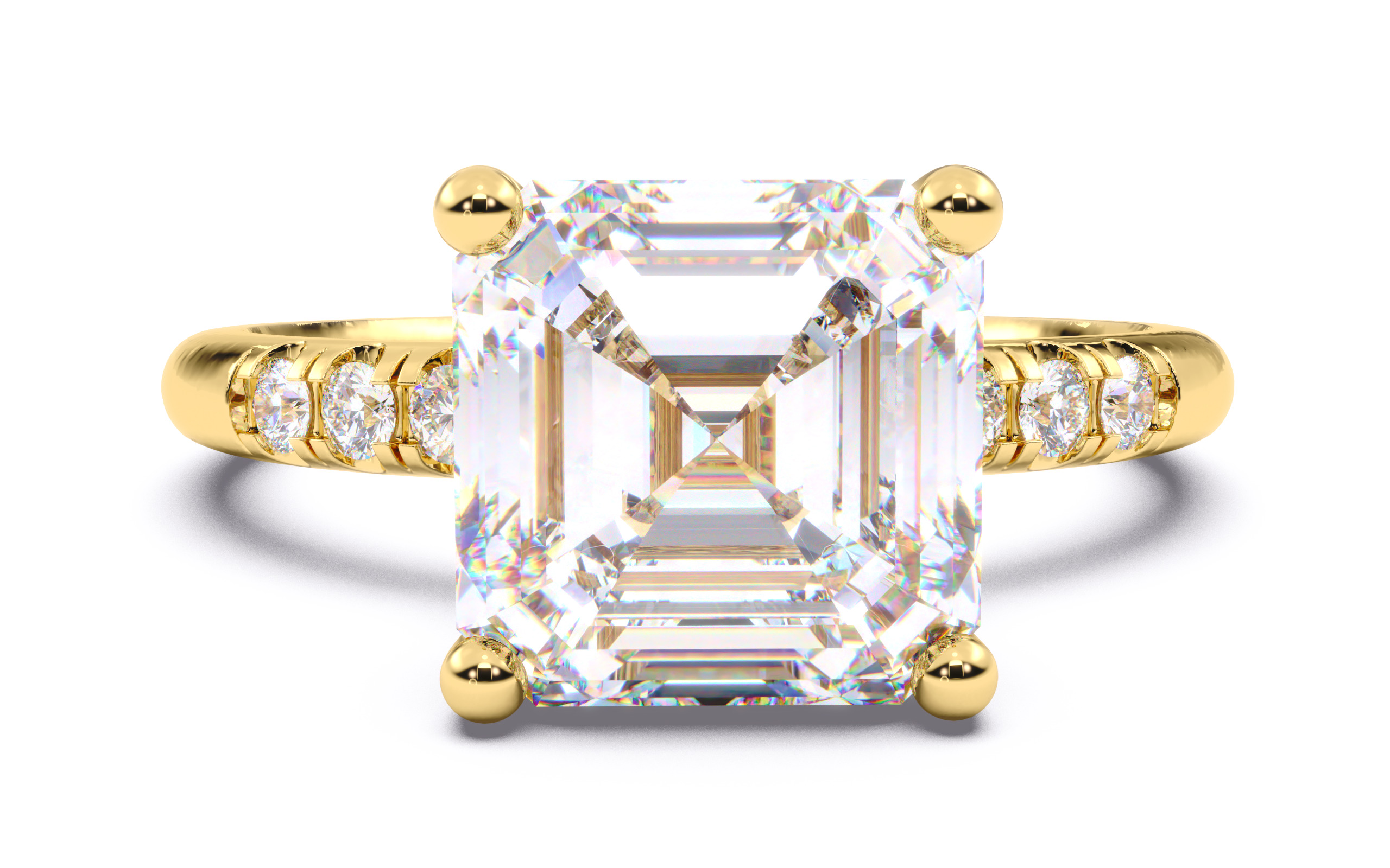 Asscher Diamond Pave Setting Solitaire Ring 3D print model_14