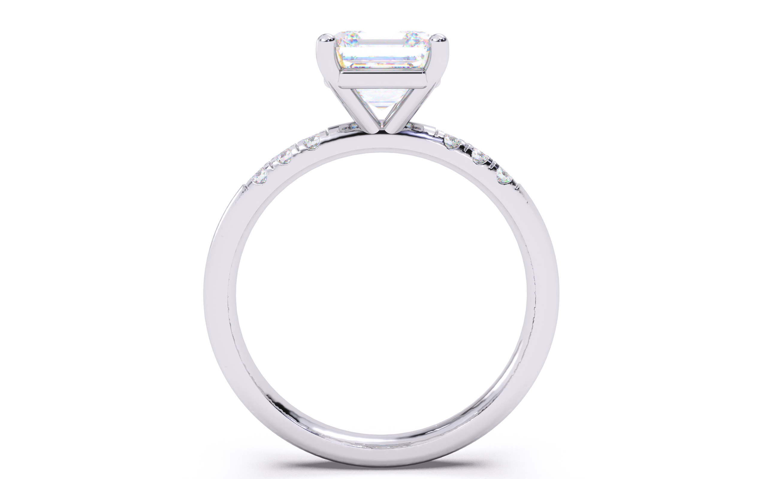 Asscher Diamond Pave Setting Solitaire Ring 3D print model_8